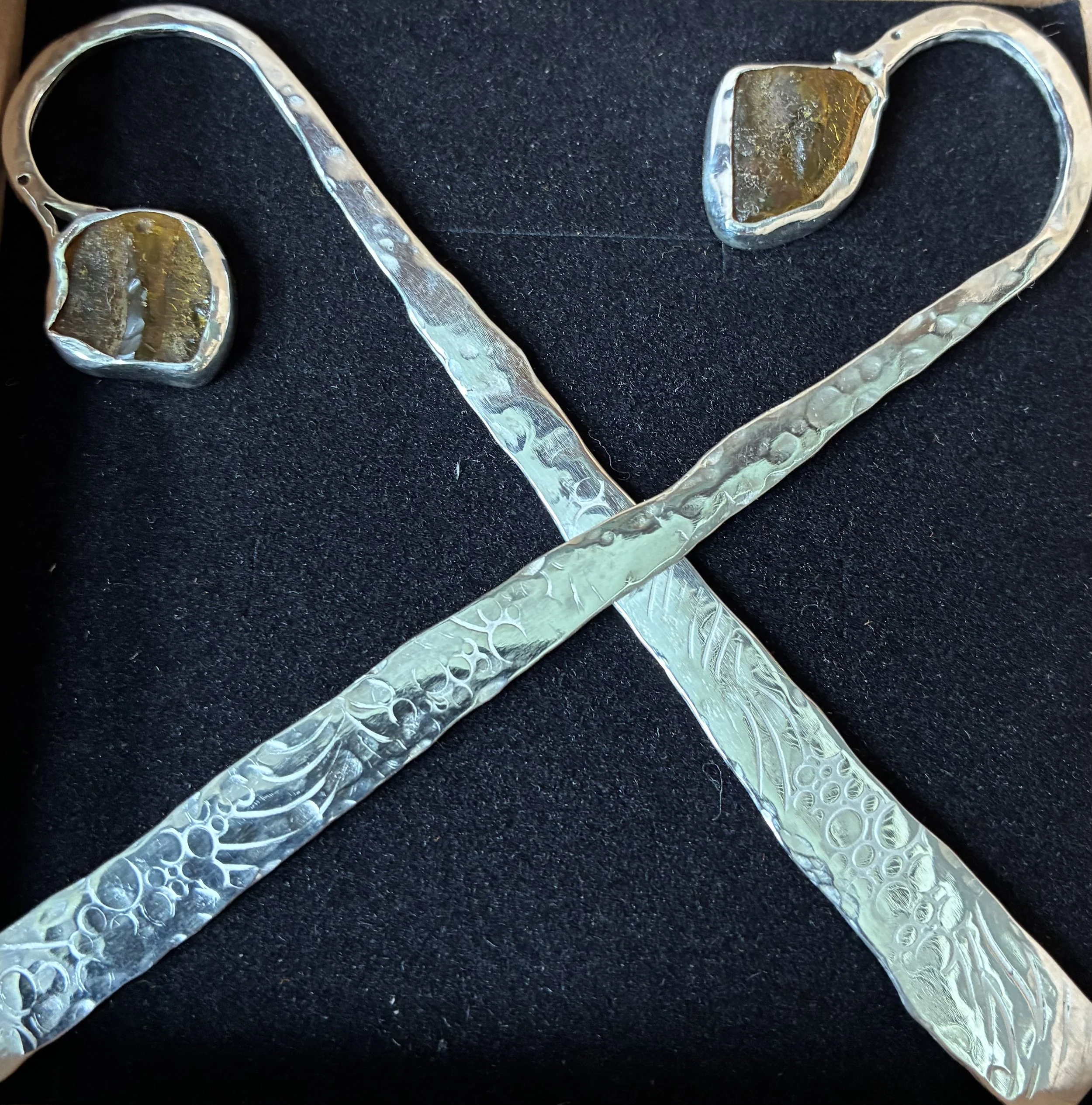 (18) Sterling Silver and Raw Amber Book Marks