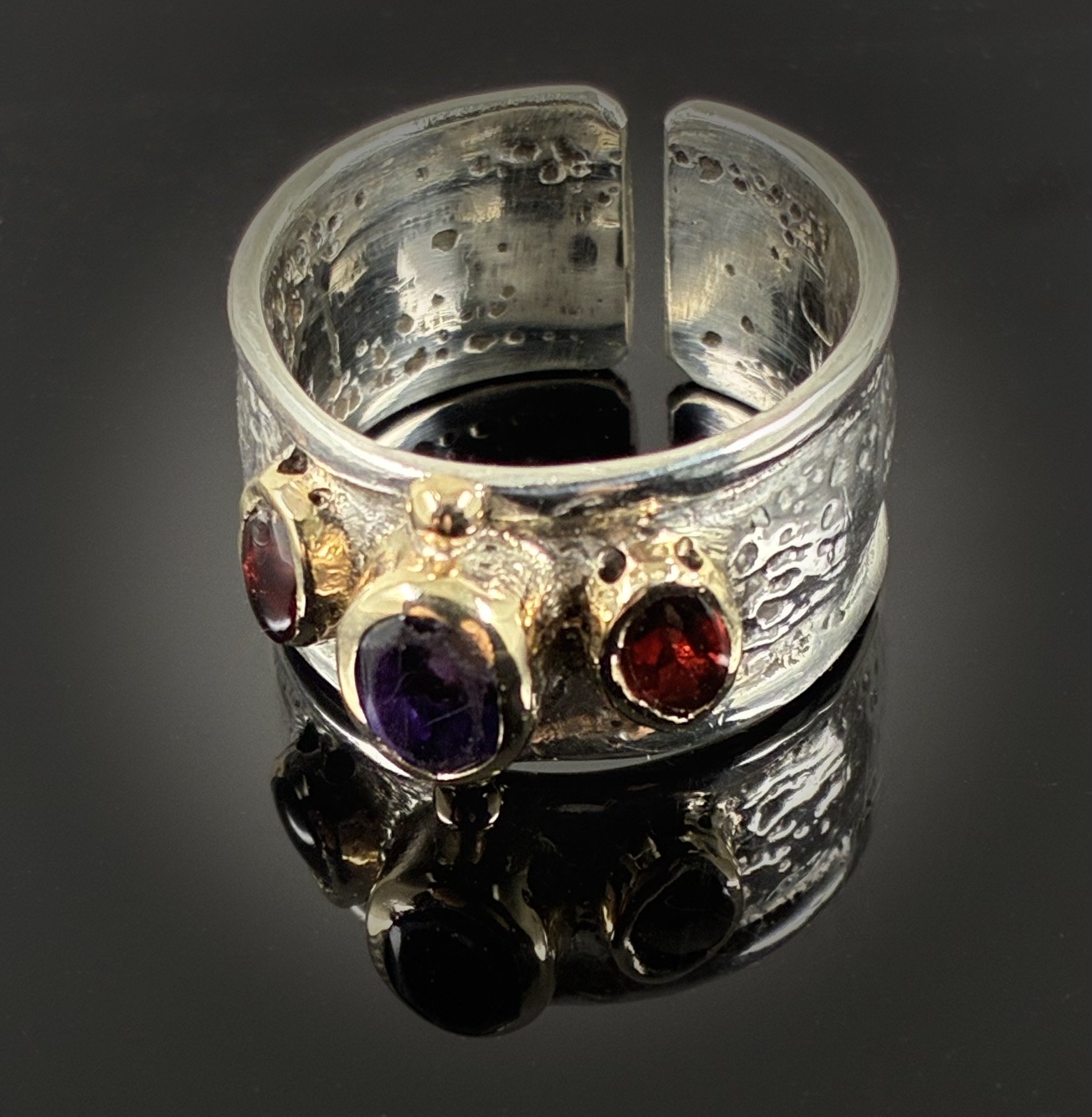 (100) Sterling Silver and gold and Amethyst and Garnet Ring (Repair)