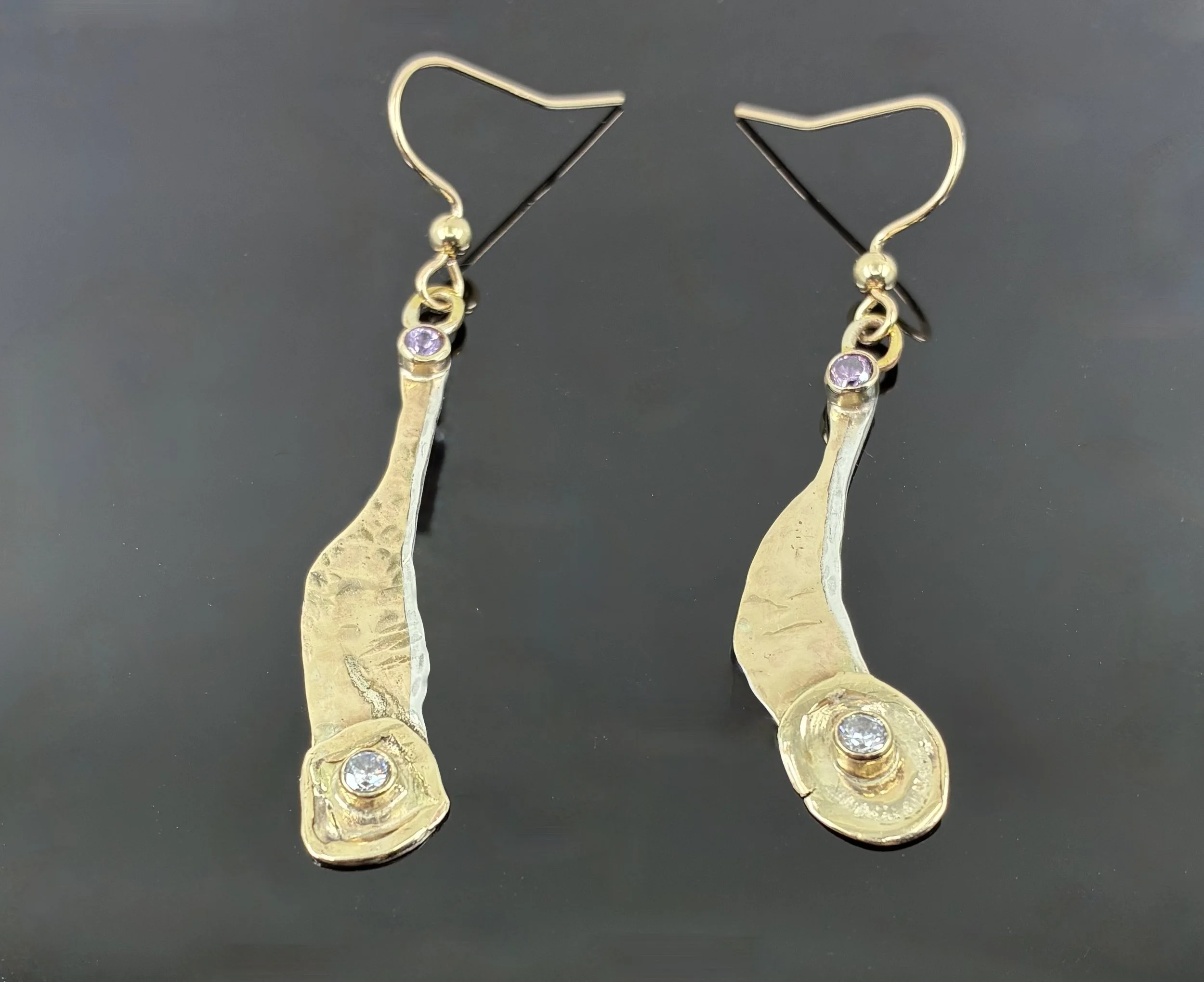 (26) Sterling Silver and 9ct Gold and Amethyst and Diamond Earrings