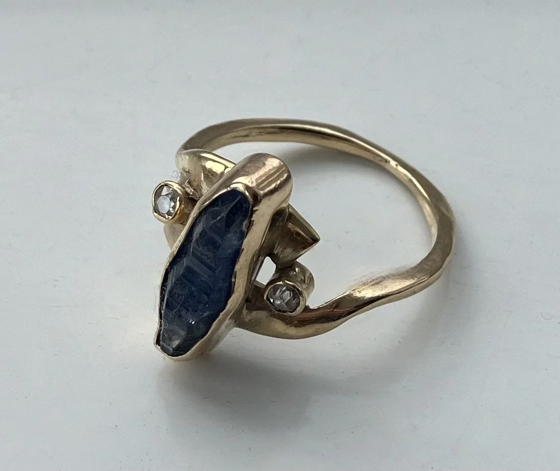 (62) 9ct Gold and Raw Sapphire and Diamond Ring
