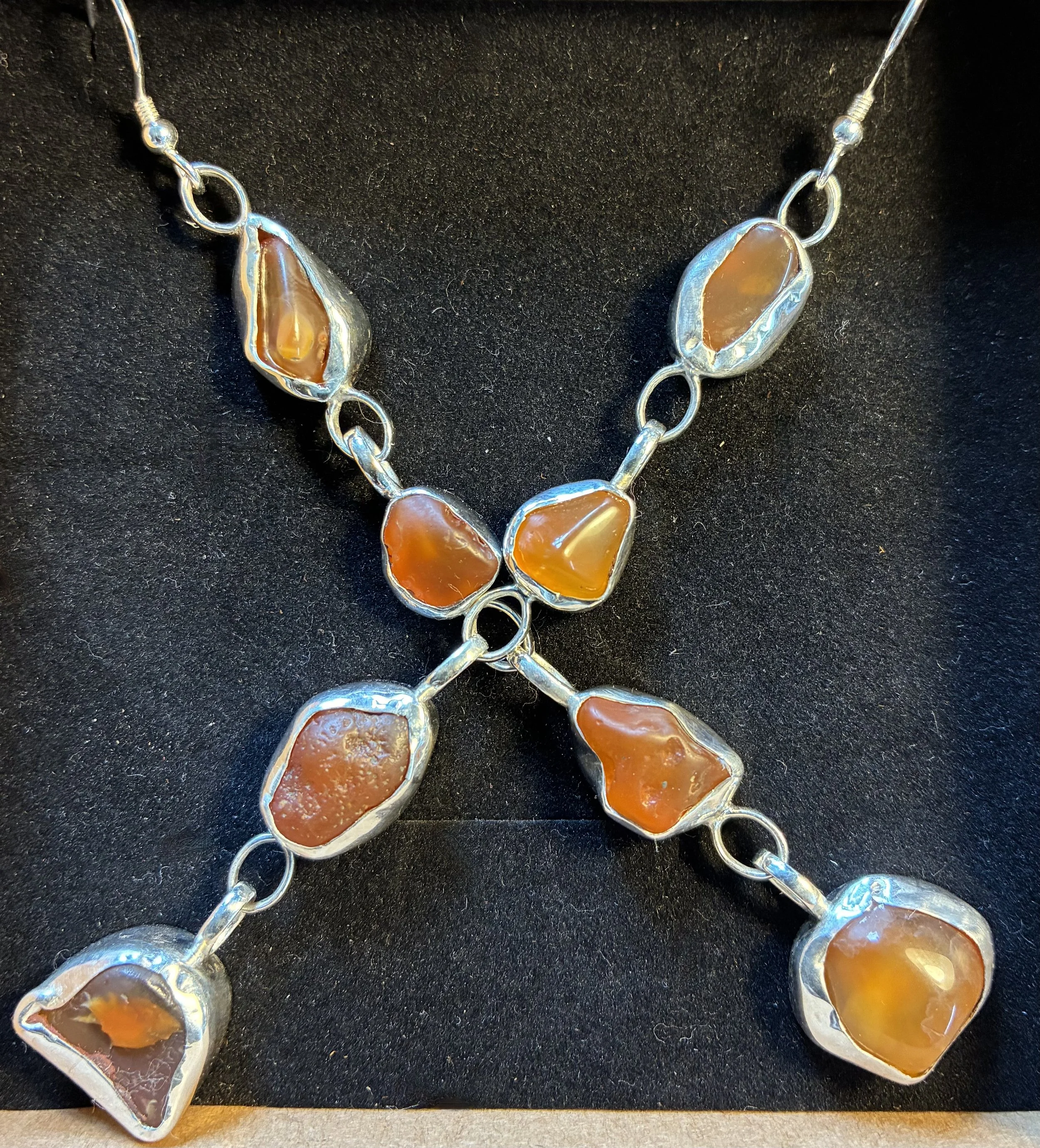 (37) Sterling Silver and Carneliain Drop Earrings