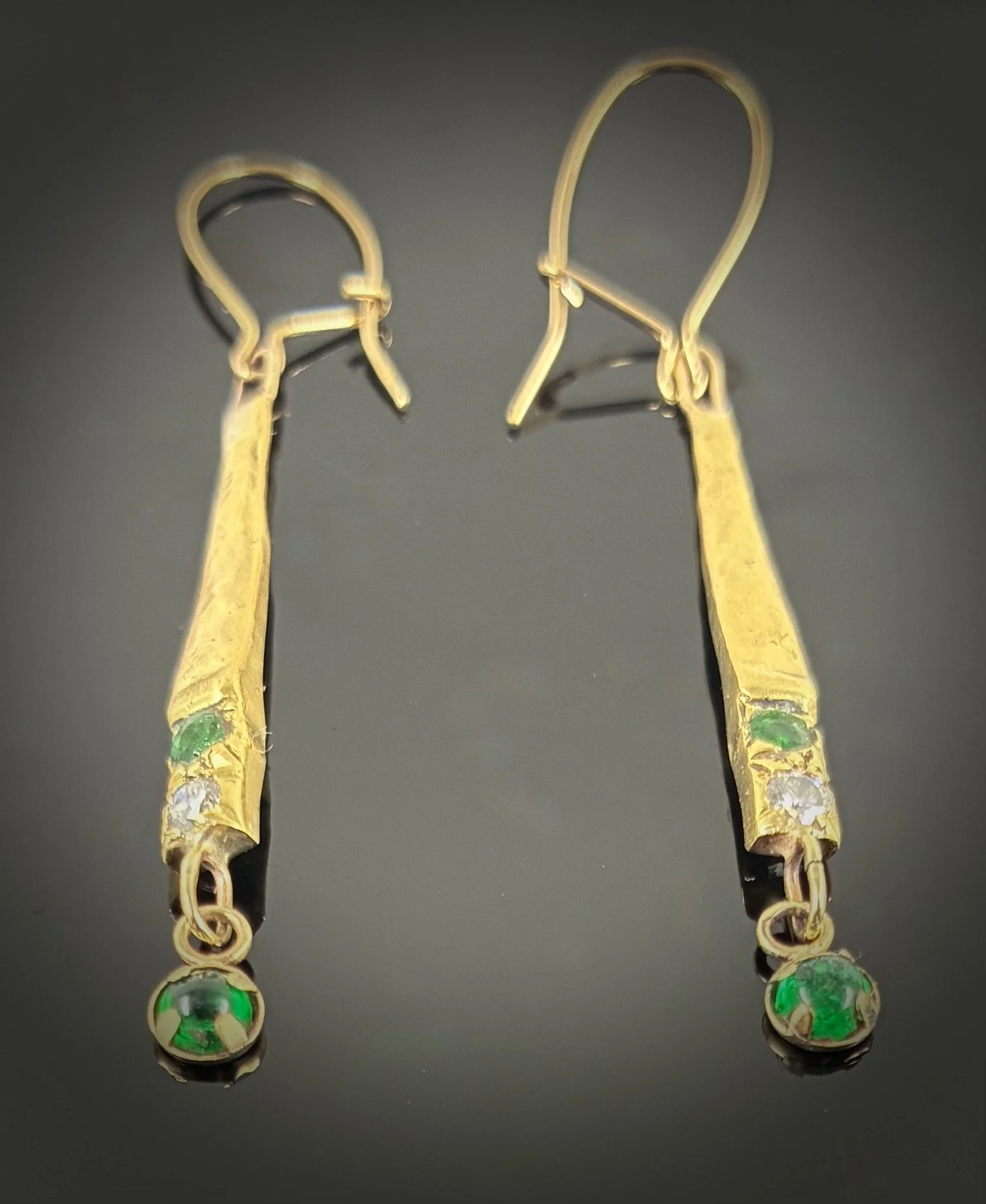 (38) 18ct Gold and Emerald and Diamond Drop Earrings