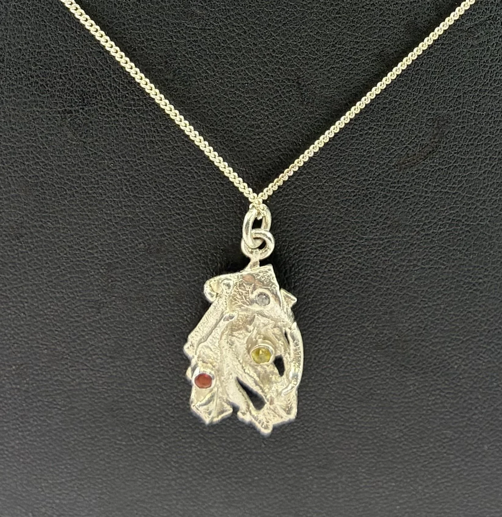 (5) Sterling Silver and Garnet and Citrine and Diamond Pendant