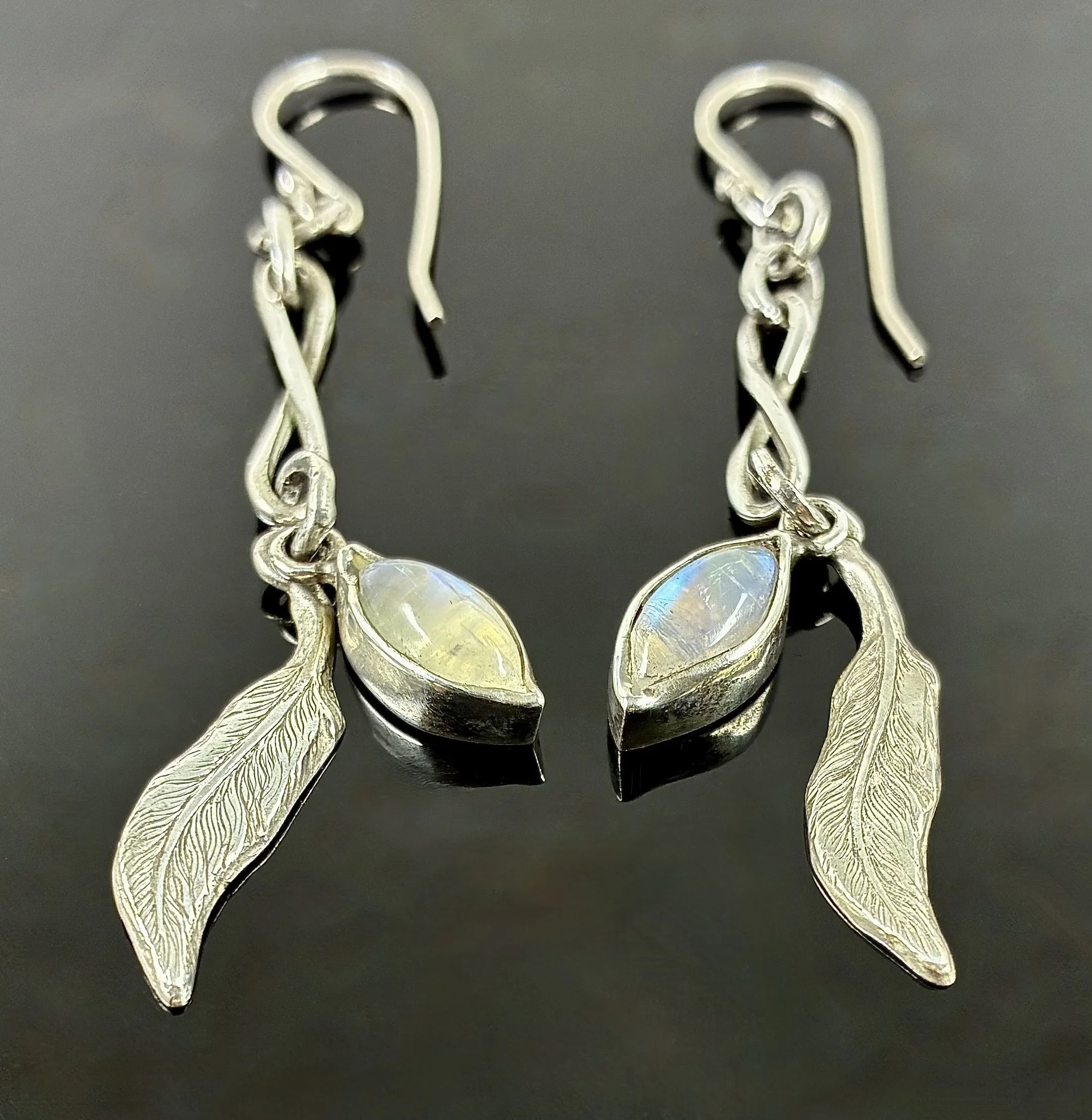 (22) Argentium Silver and Moonstone Earrings