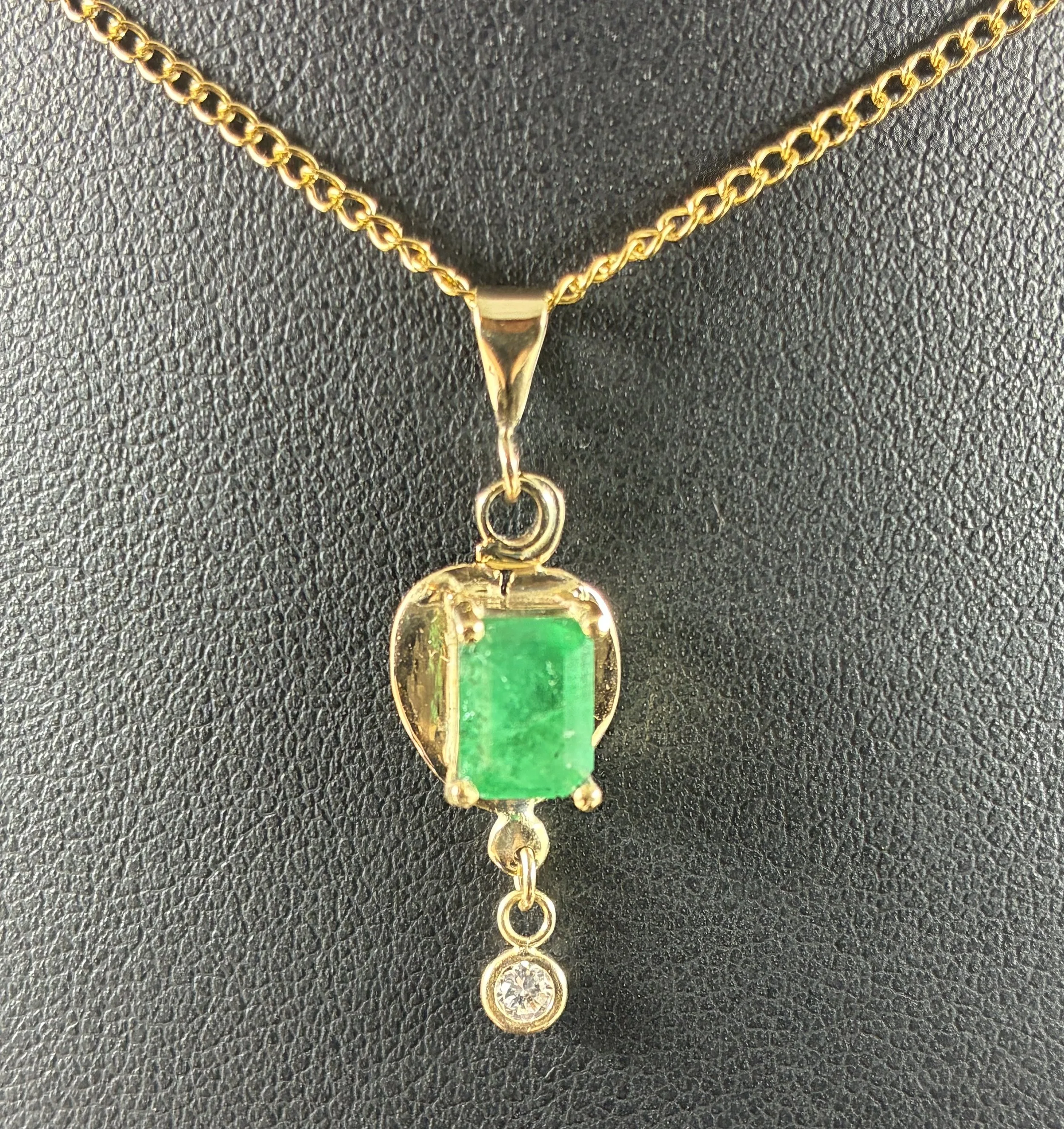 (63) 9ct Gold with Emerald and Diamond Pendant