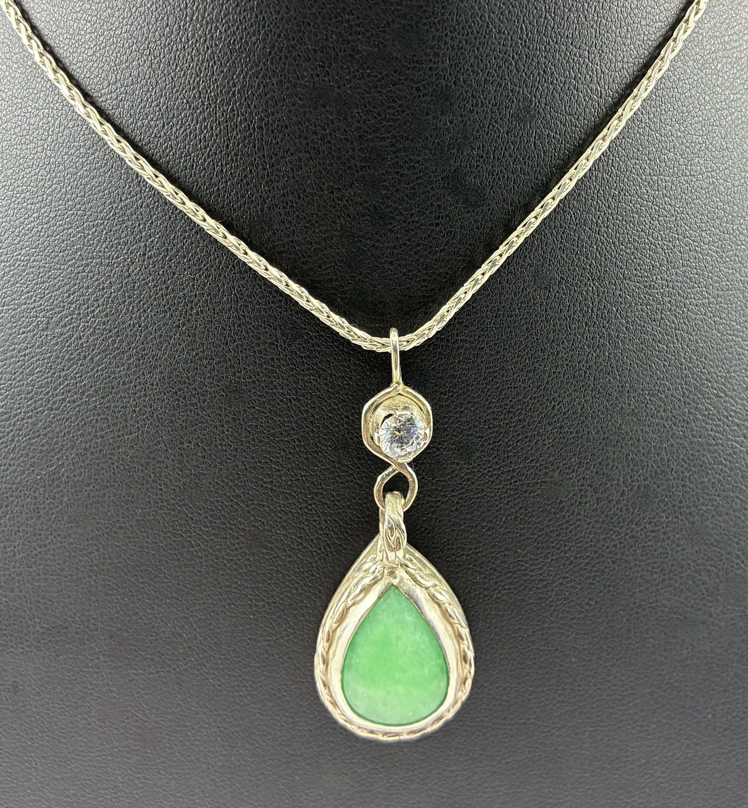 (24) Sterling Silver and Emerald and Diamond Pendant