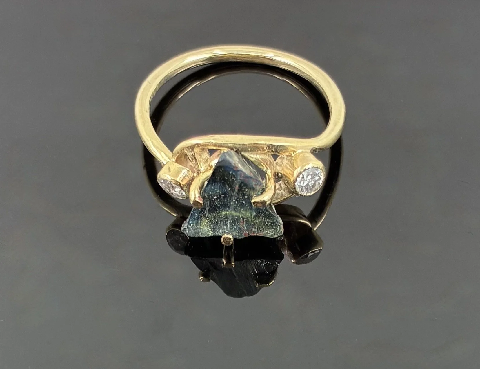 (53) 9ct Gold and Raw Sapphire and Diamond Ring