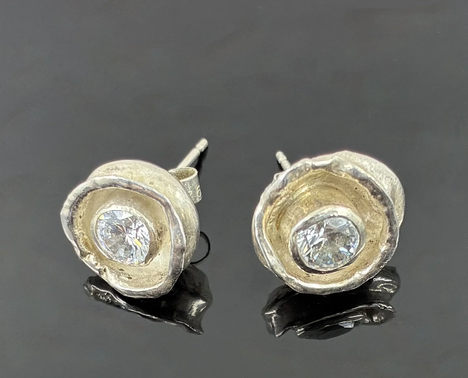 (14) Sterling Silver and Diamond Ear Studs