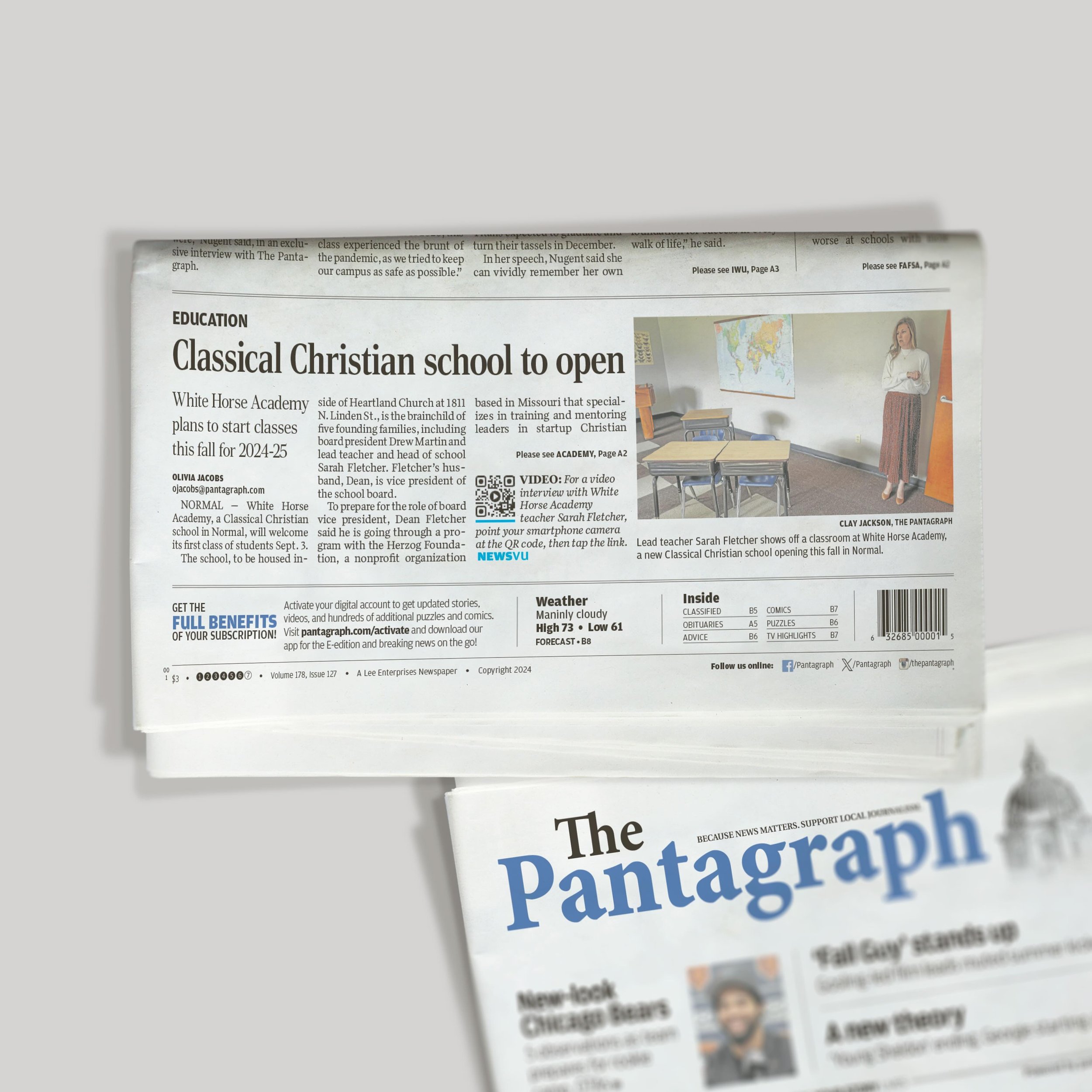 It&rsquo;s humbling to consider all God has done the past two years. We are grateful to the Pantagraph for highlighting White Horse Academy in today&rsquo;s edition of its paper!