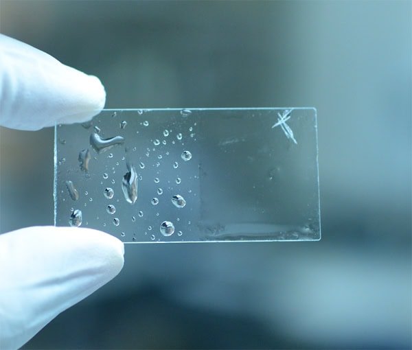 side by side comparison of a class coated and non coated area