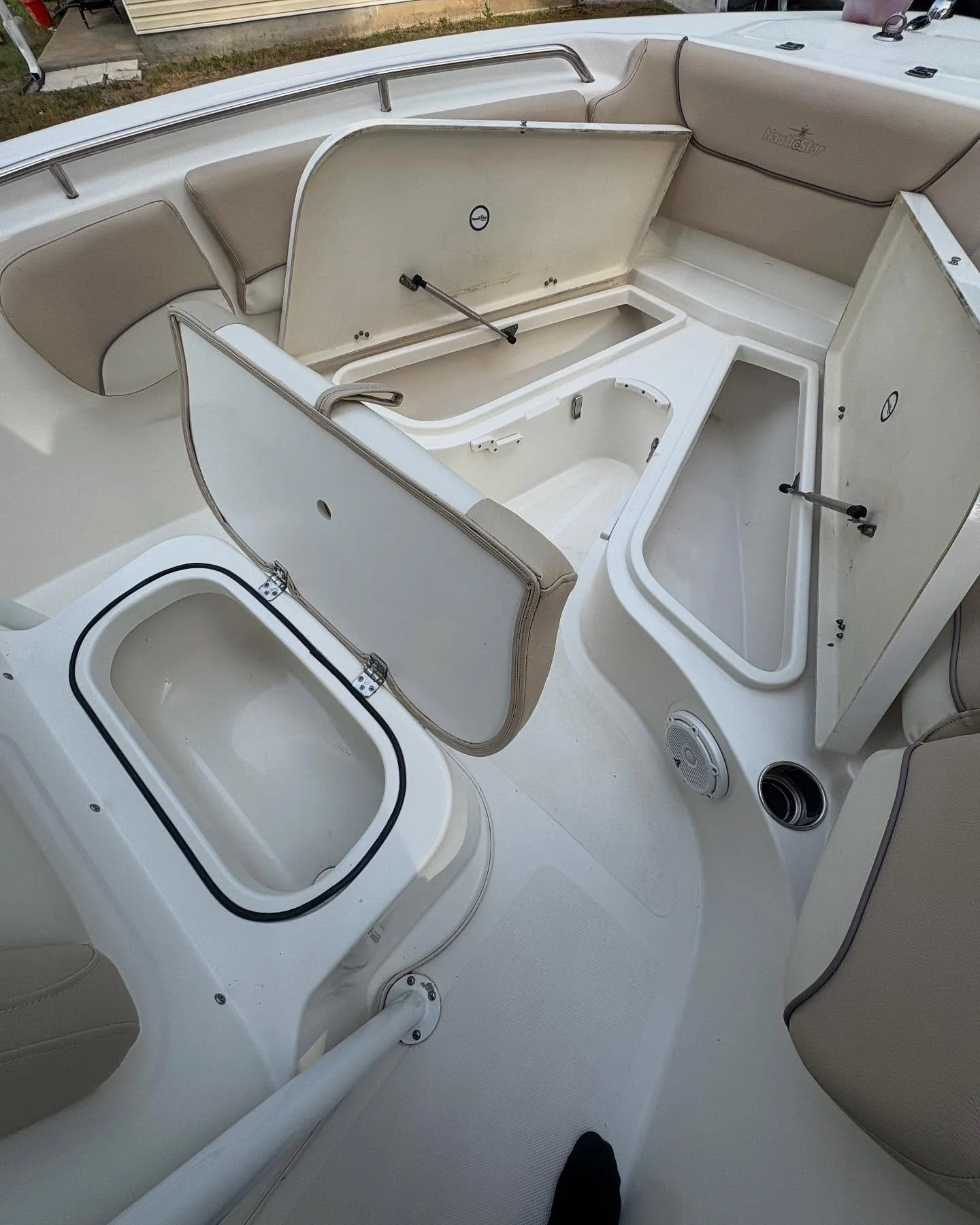 interior boat with compartments opened after a wash and wax
