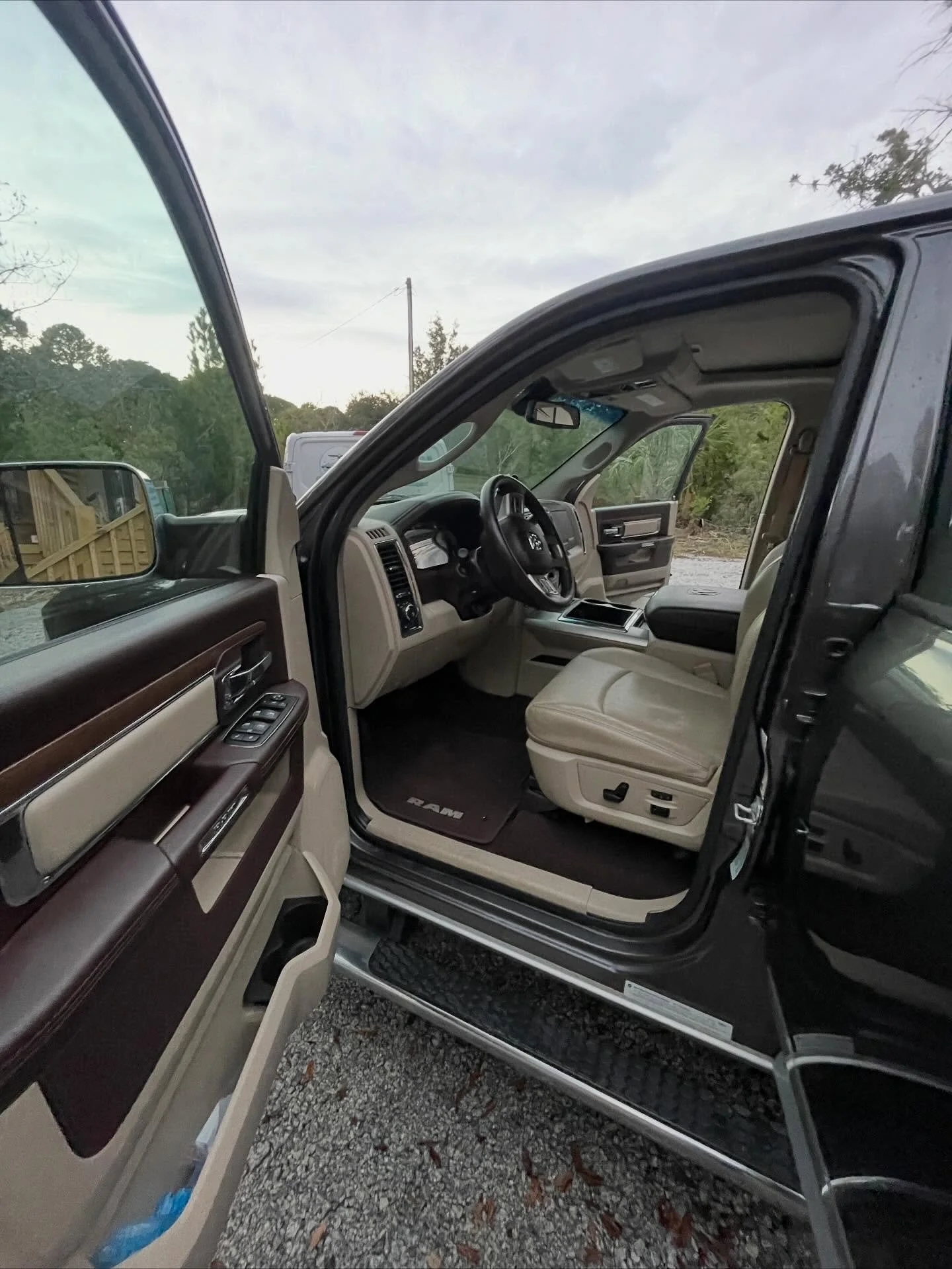 The interior of a pickup truck with beige leather seats Detailed Beaufort, Bluffton and Hilton Head Island