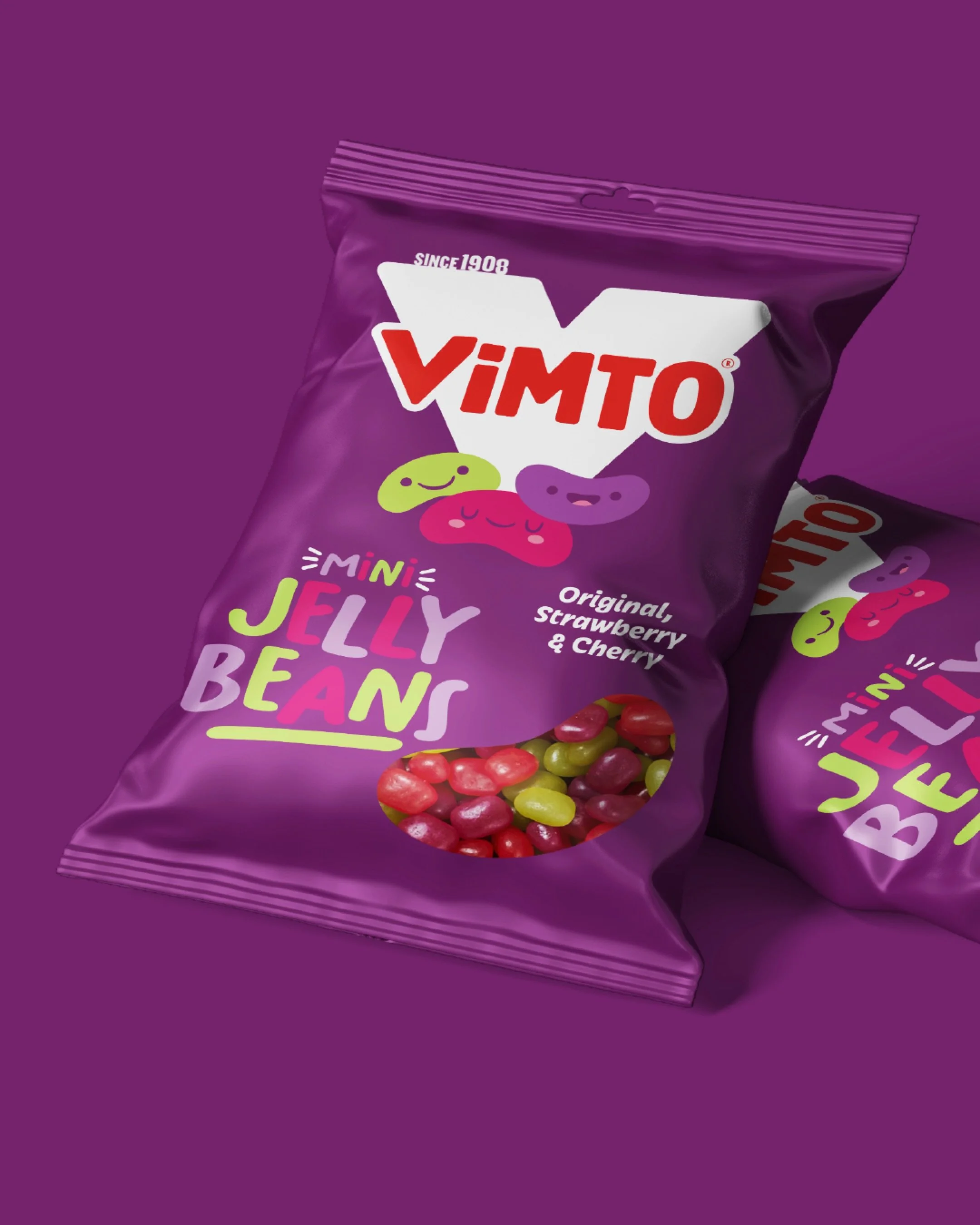 A sweet little throwback to some Vimto Jelly Bean packaging I designed🍬

A colourful and fun one to design. I worked with the Brand Licensing Manager to take it from the first creative ideas through to final artwork and print approval. 

Packaging h