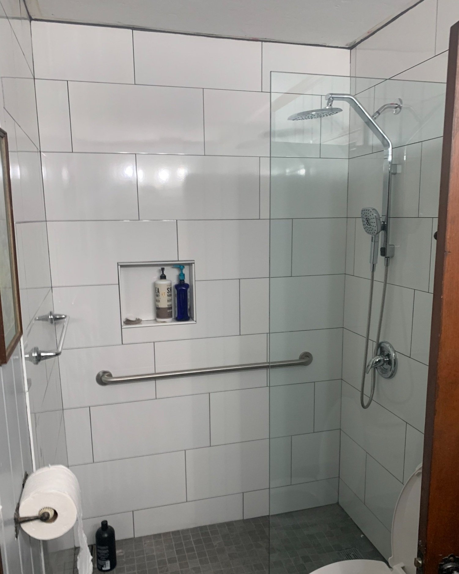 Featuring a New Master Roll-in Shower Now Handicapped Accessible in Bathroom #2. Again, We Didn't Snag Before Photos, We Were Too Excited to Start!