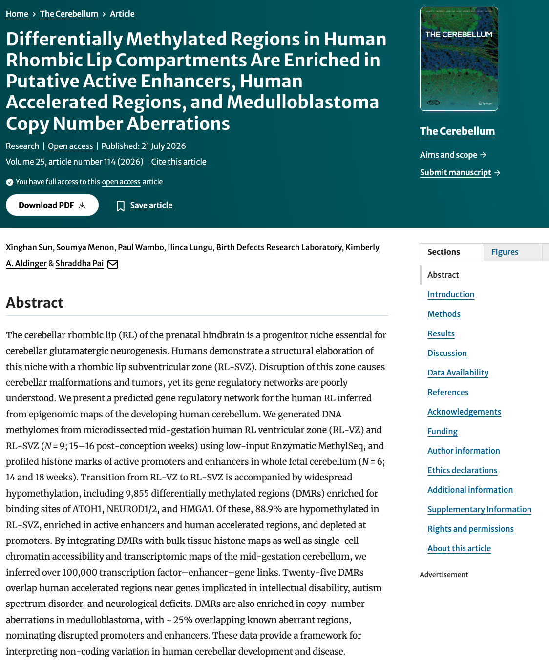 OUR FIRST ‘OMICS PAPER IN THE DEVELOPING HUMAN BRAIN
