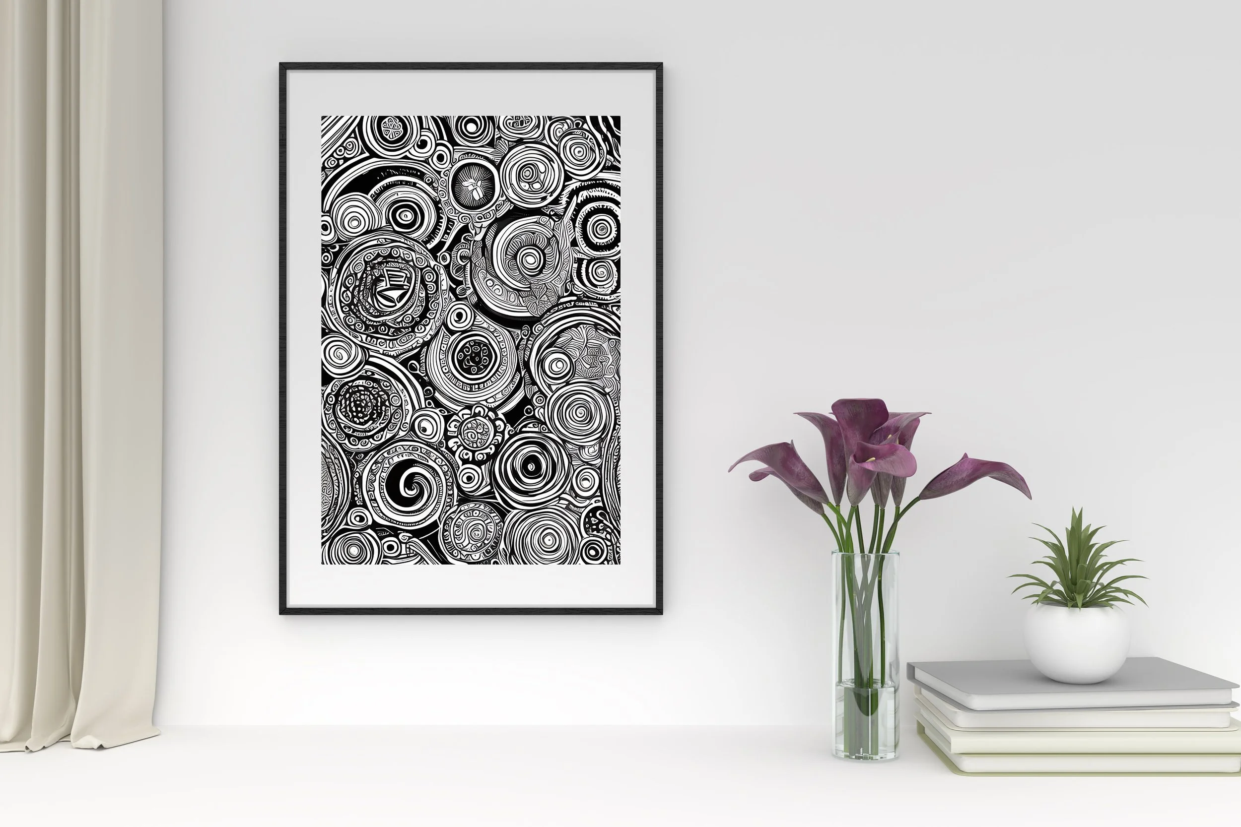 Wall Art Unique Designs, Abstract Black and White Print, Monochrome, Circles, Round, Swirls, Poster, Gift, Wall Art, Decor, Art Style 18