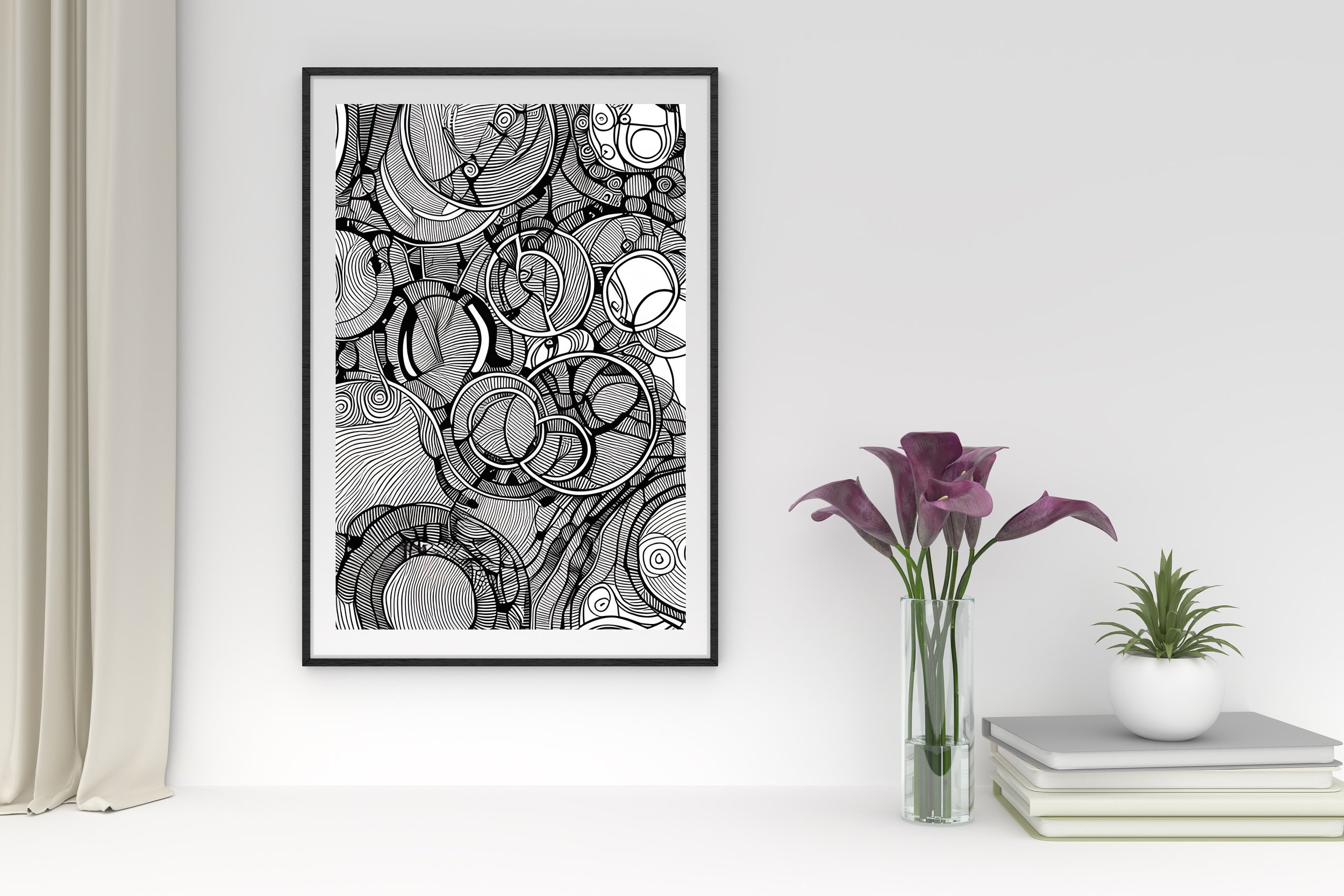 Wall Art Unique Designs, Abstract Black and White Print, Monochrome, Circles, Round, Swirls, Poster, Gift, Wall Art, Decor, Art Style 16