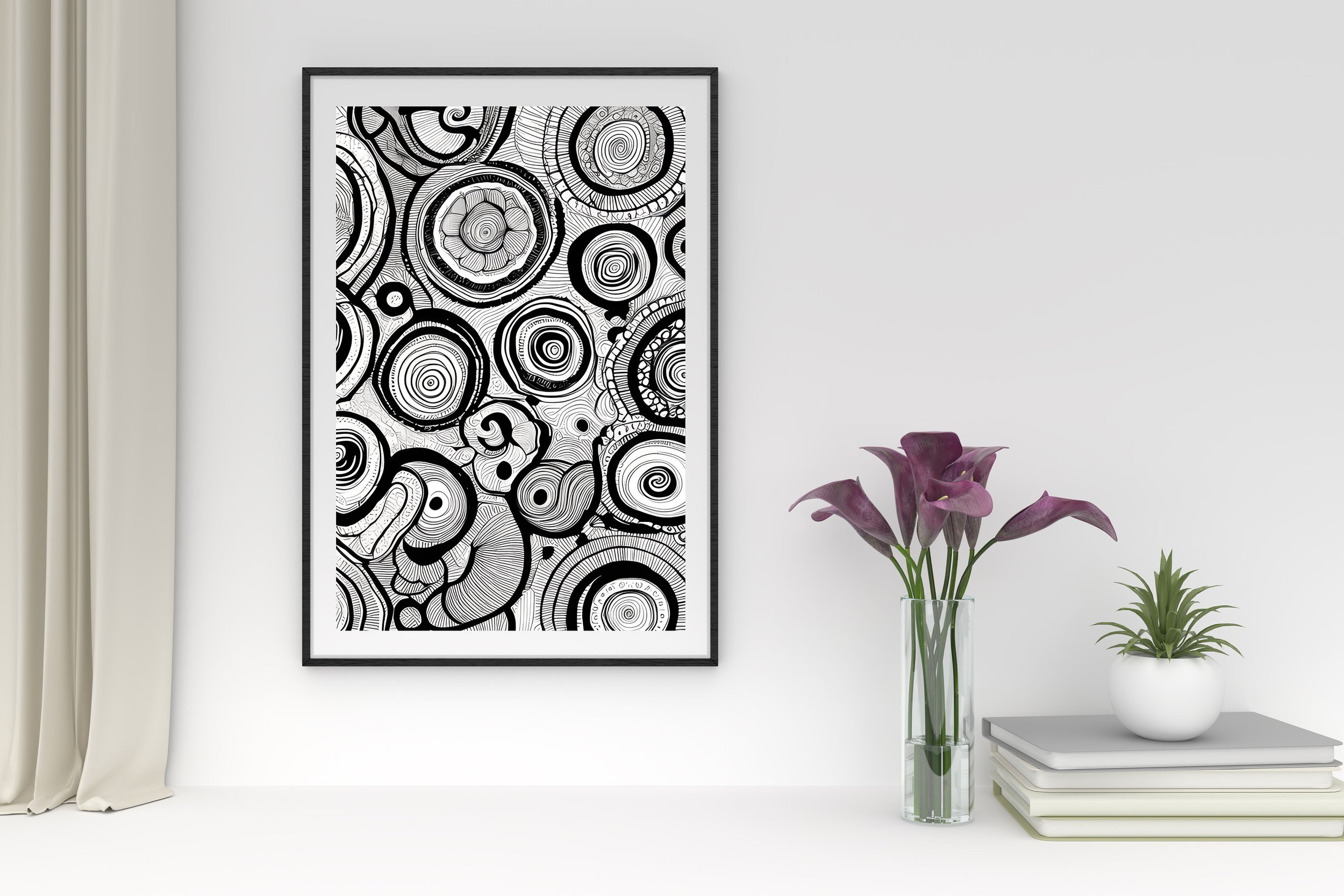 Wall Art Unique Designs, Abstract Black and White Print, Monochrome, Circles, Round, Swirls, Poster, Gift, Wall Art, Decor, Art Style 15