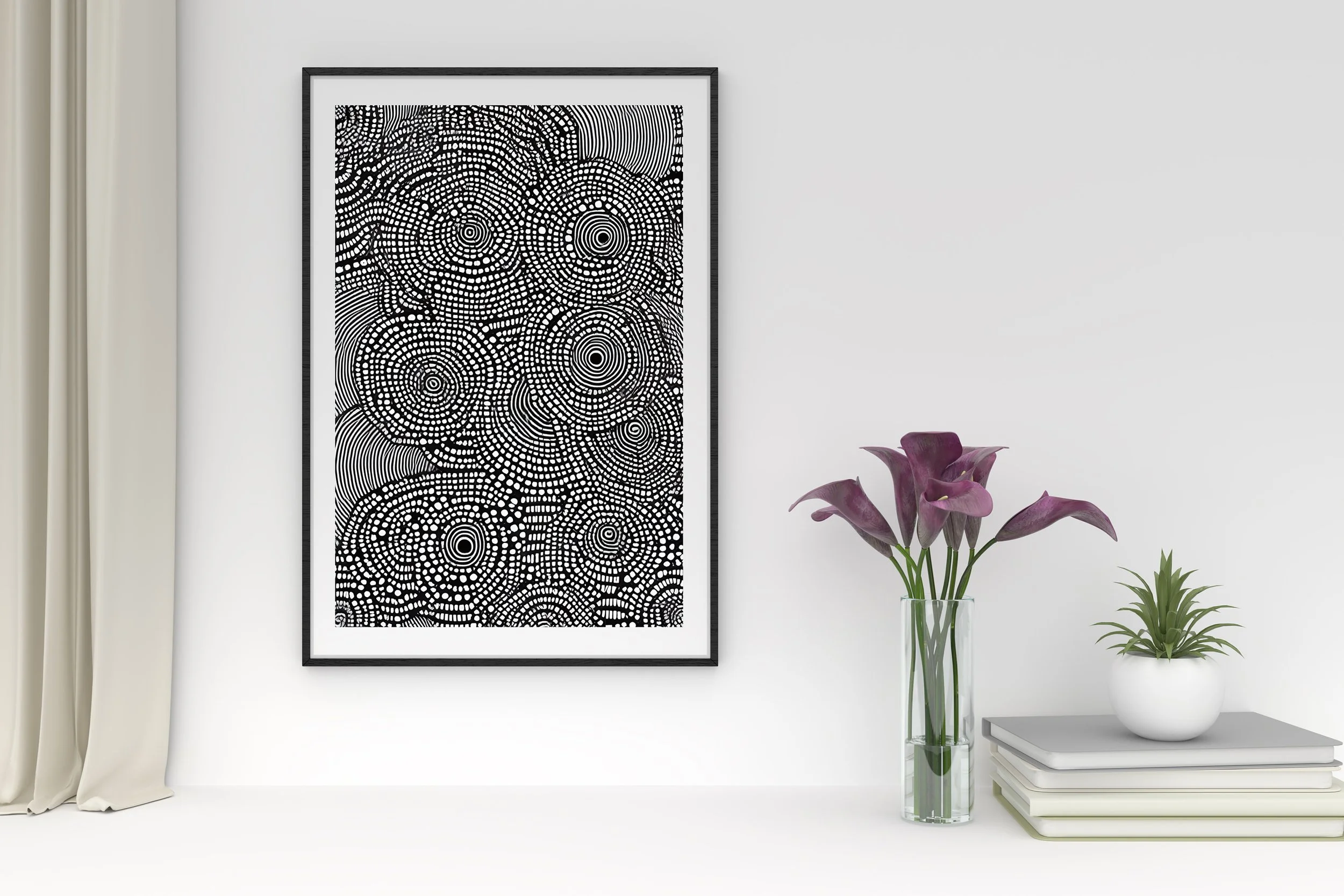 Wall Art Unique Designs, Abstract Black and White Print, Monochrome, Circles, Round, Swirls, Poster, Gift, Wall Art, Decor, Art Style 14