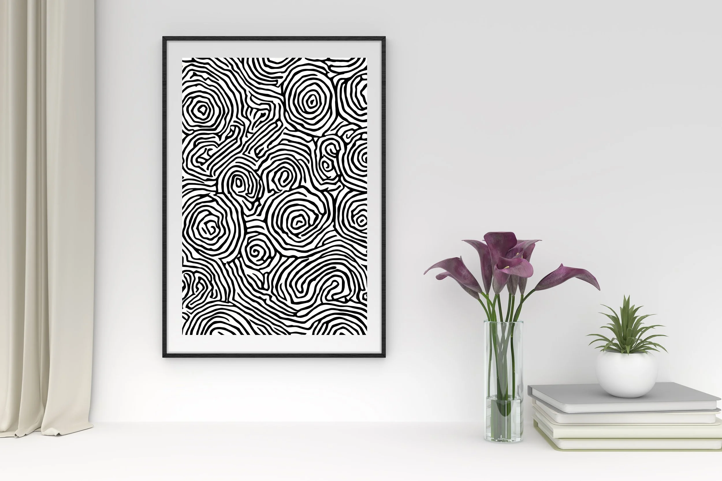 Wall Art Unique Designs, Abstract Black and White Print, Monochrome, Circles, Round, Swirls, Poster, Gift, Wall Art, Decor, Art Style 12