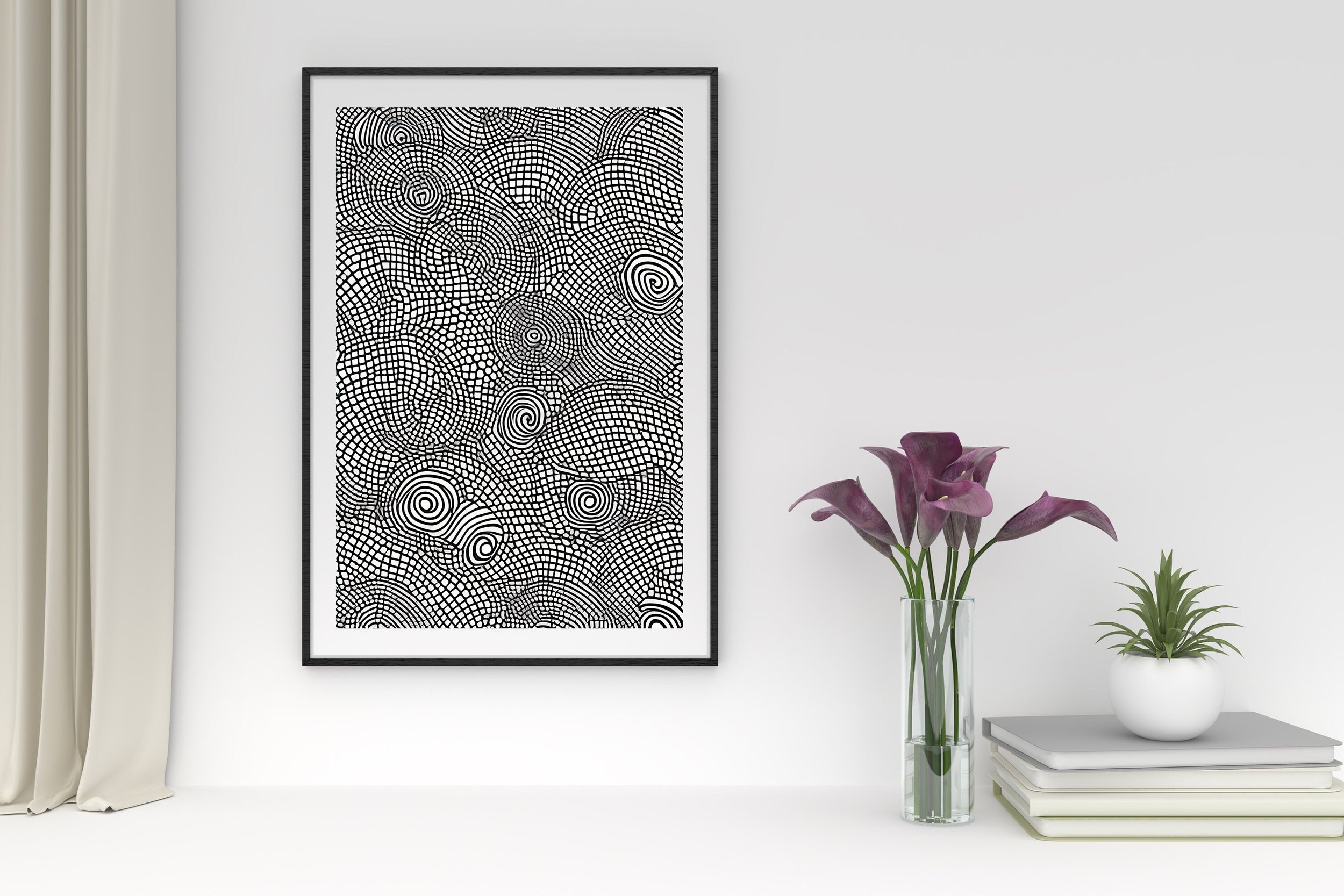 Wall Art Unique Designs, Abstract Black and White Print, Monochrome, Circles, Round, Swirls, Poster, Gift, Wall Art, Decor, Art Style 9