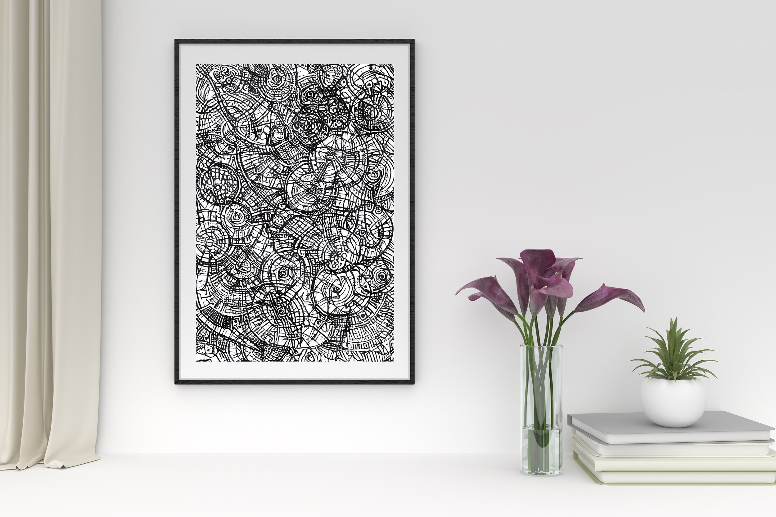 Wall Art Unique Designs, Abstract Black and White Print, Monochrome, Circles, Round, Swirls, Poster, Gift, Wall Art, Decor, Art Style 7