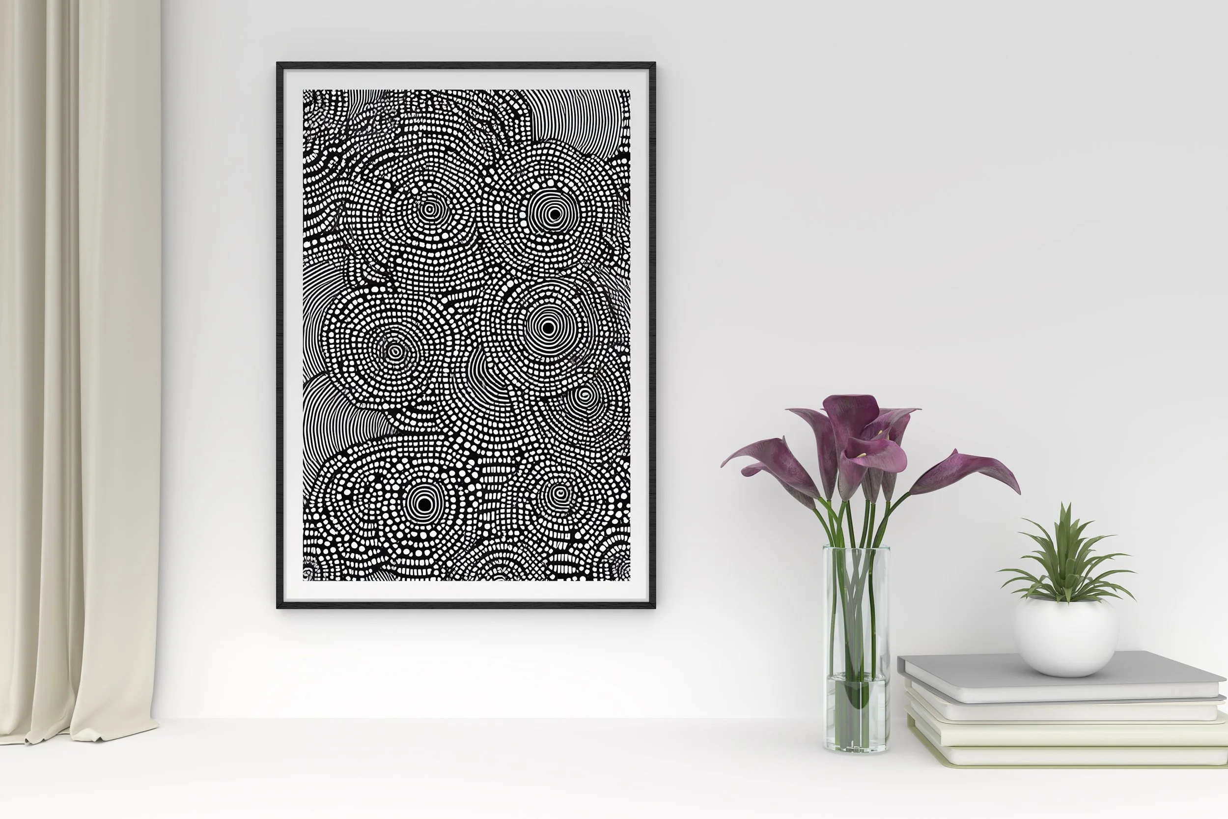 Wall Art Unique Designs, Abstract Black and White Print, Monochrome, Circles, Round, Swirls, Poster, Gift, Wall Art, Decor, Art Style 3
