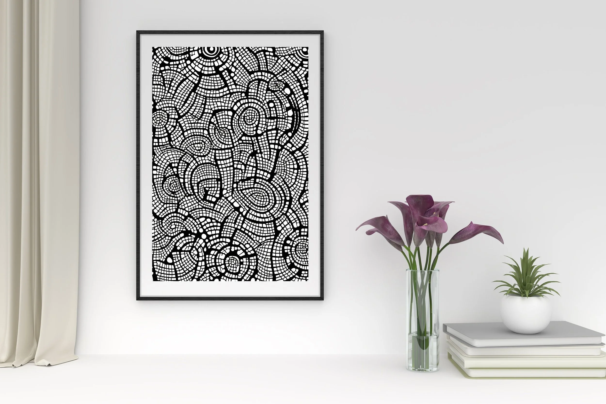 Wall Art Unique Designs, Abstract Black and White Print, Monochrome, Circles, Round, Swirls, Poster, Gift, Wall Art, Decor, Art Style 1