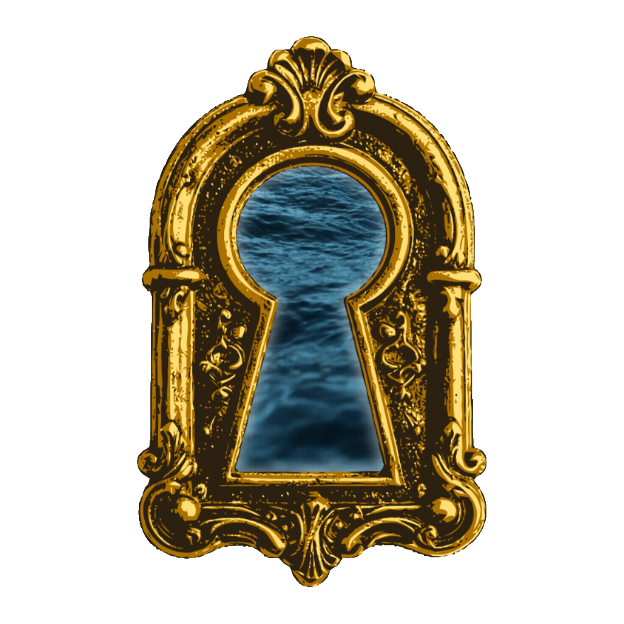 a golden keyhole is filling with holy water