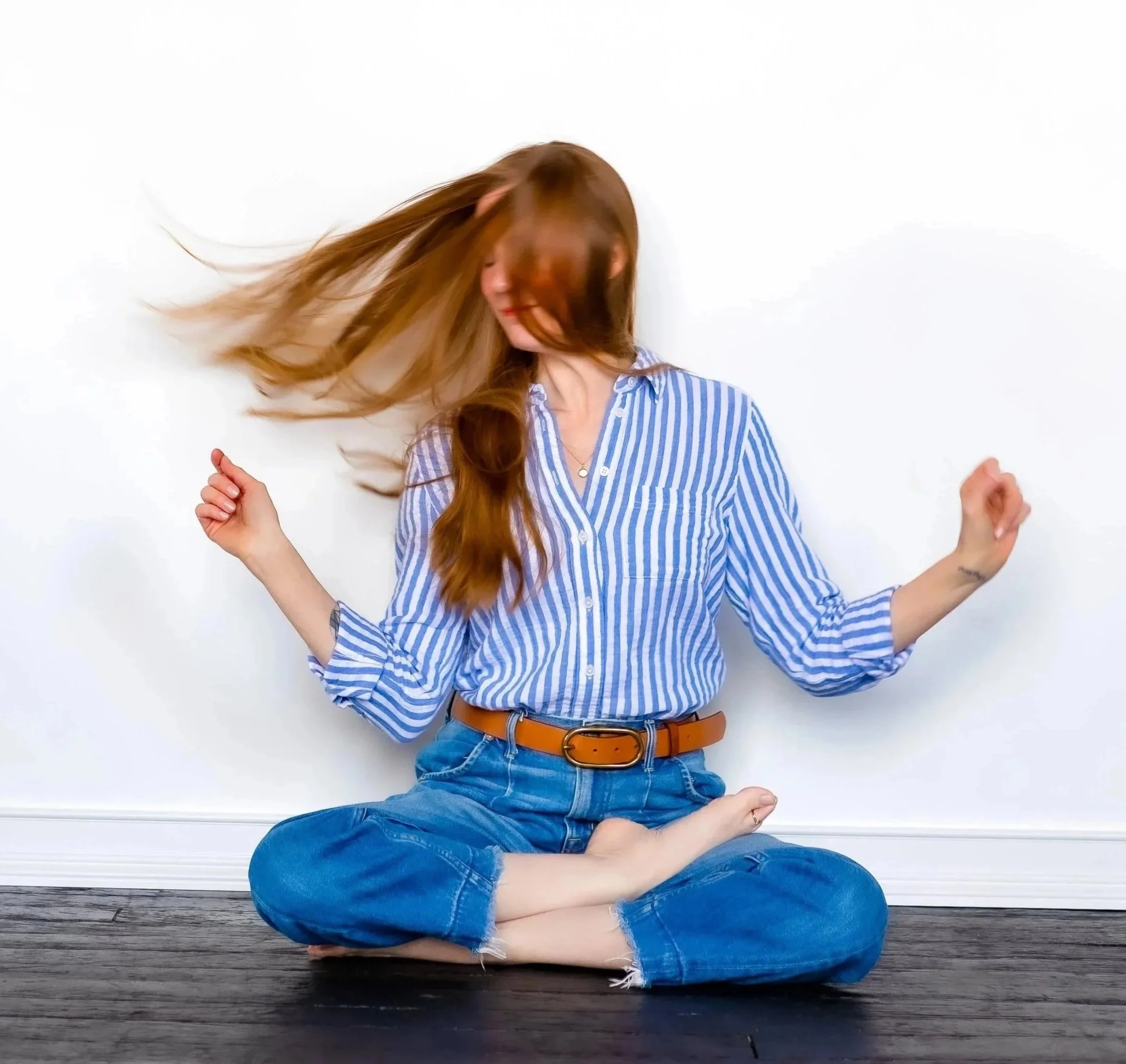 Picture of Virginia dancing in her seat, feeling totally free