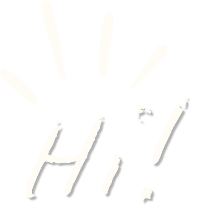 The greeting "Hi!" with rays of light bouncing off it