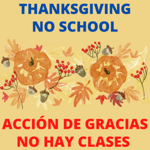 No hay clases - Día de Acción de Gracias
