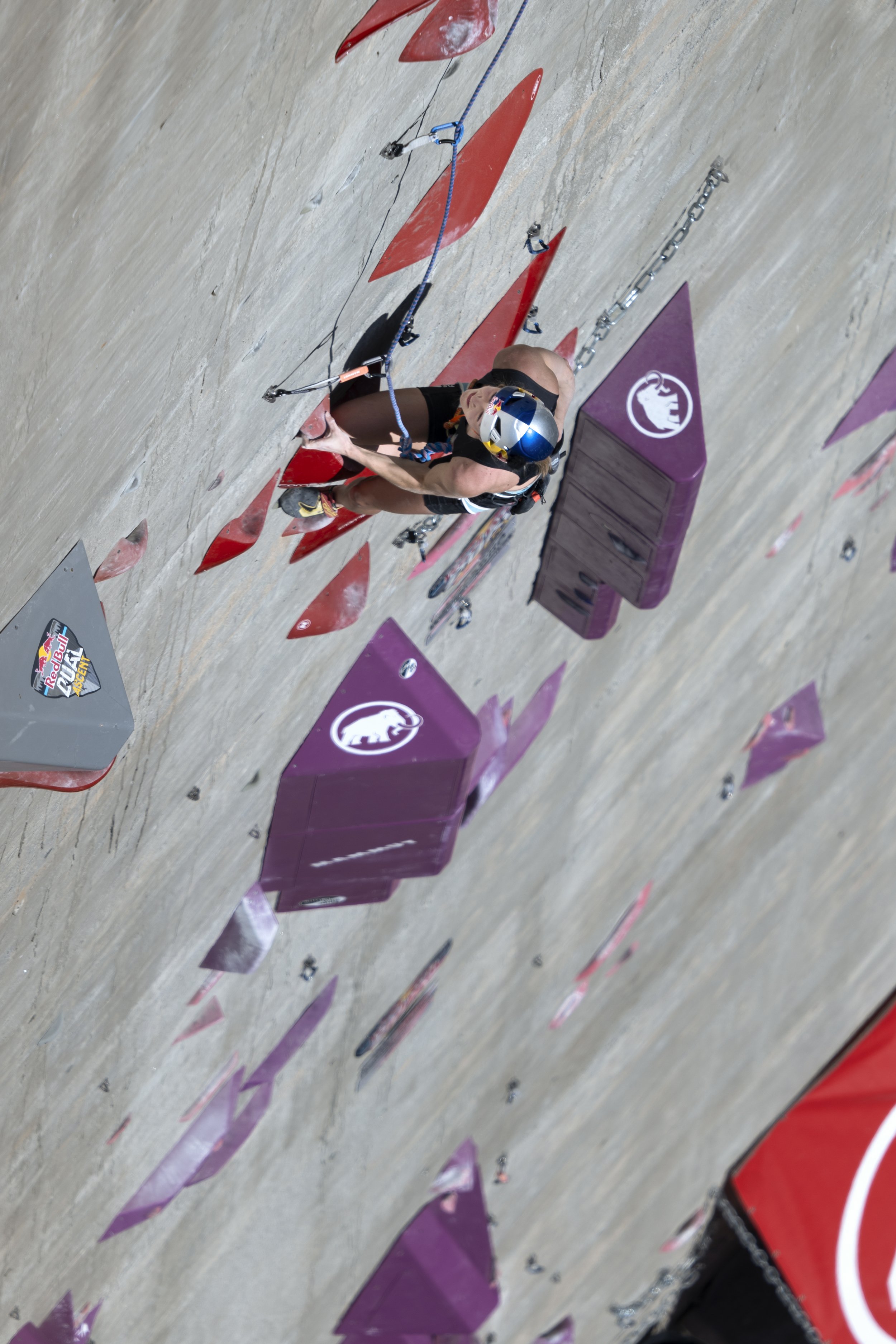 Jessica Pilz of Austria climbs the 180m multi-pitch man made route at the Verzasca Dam during the Semi final of
Red Bull Dual Ascent in Verzasca, Switzerland on October 31, 2024.