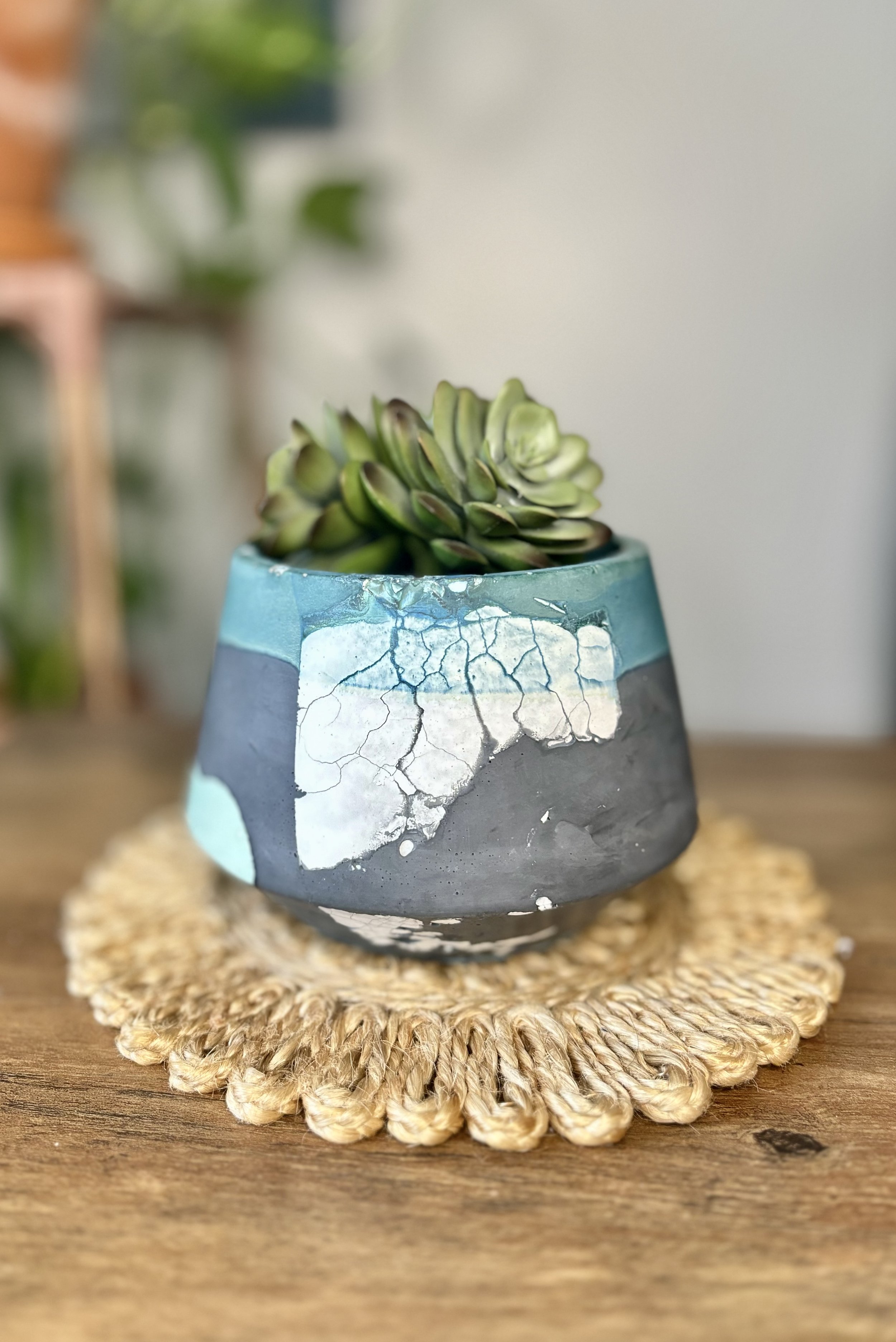 Concrete Planter - Teal/Gray