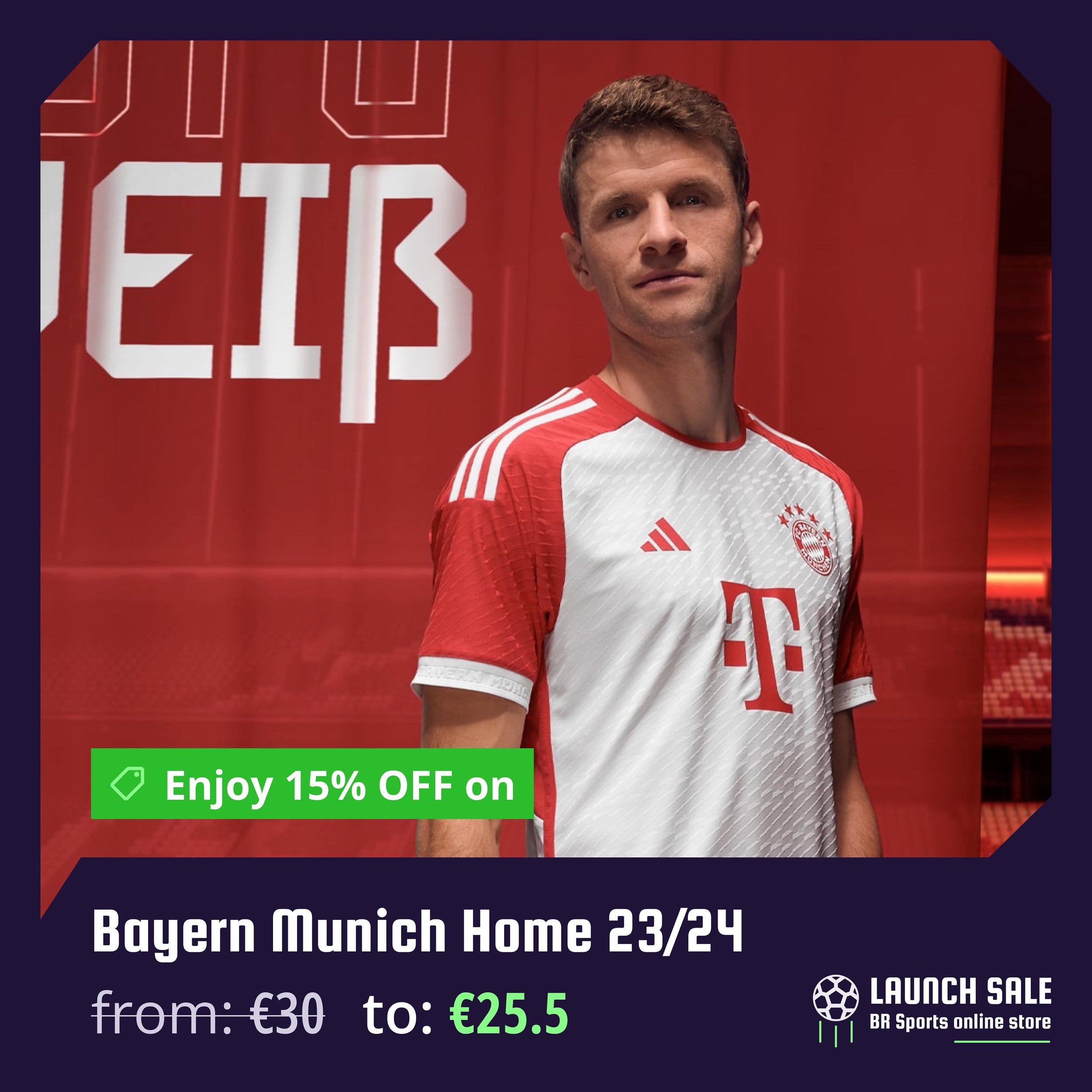 🚀 Launch Sale BR Sports online store 

Enjoy 15% OFF on Bayern Munich Away 2023/24 jersey:
from: &euro;30 - to: &euro;25.5

✍️ Customization: &euro;10
📦 Delivery: &euro;6.9

Click the link in the bio and wear your football love!

*This promotion en