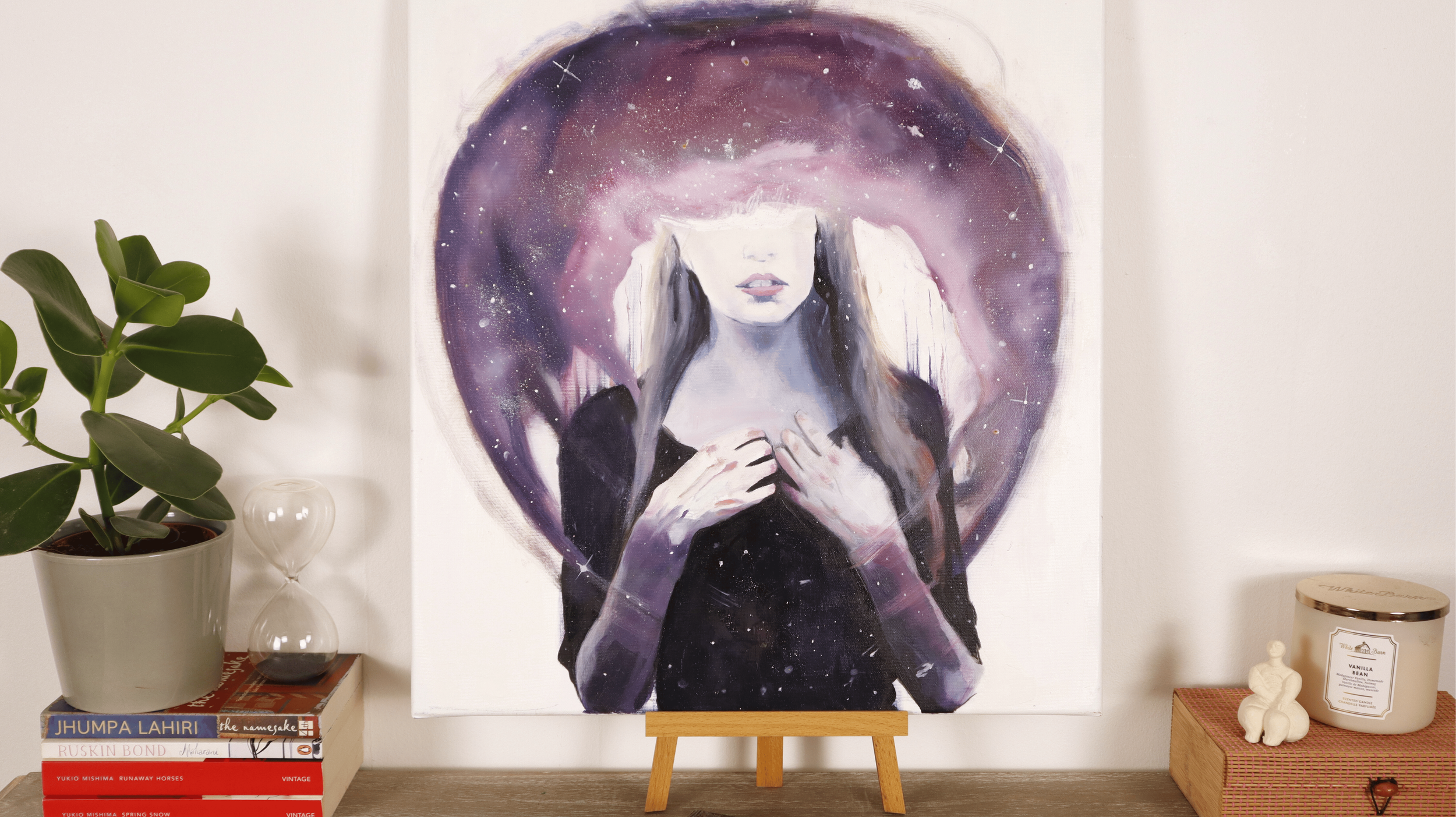 Contemporary figurative painting displayed in a modern interior