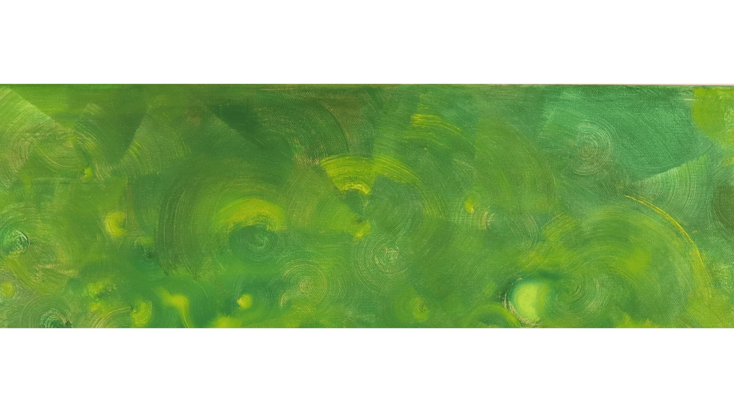 Close-up detail of green abstract painting showing layered brushwork and soft edges