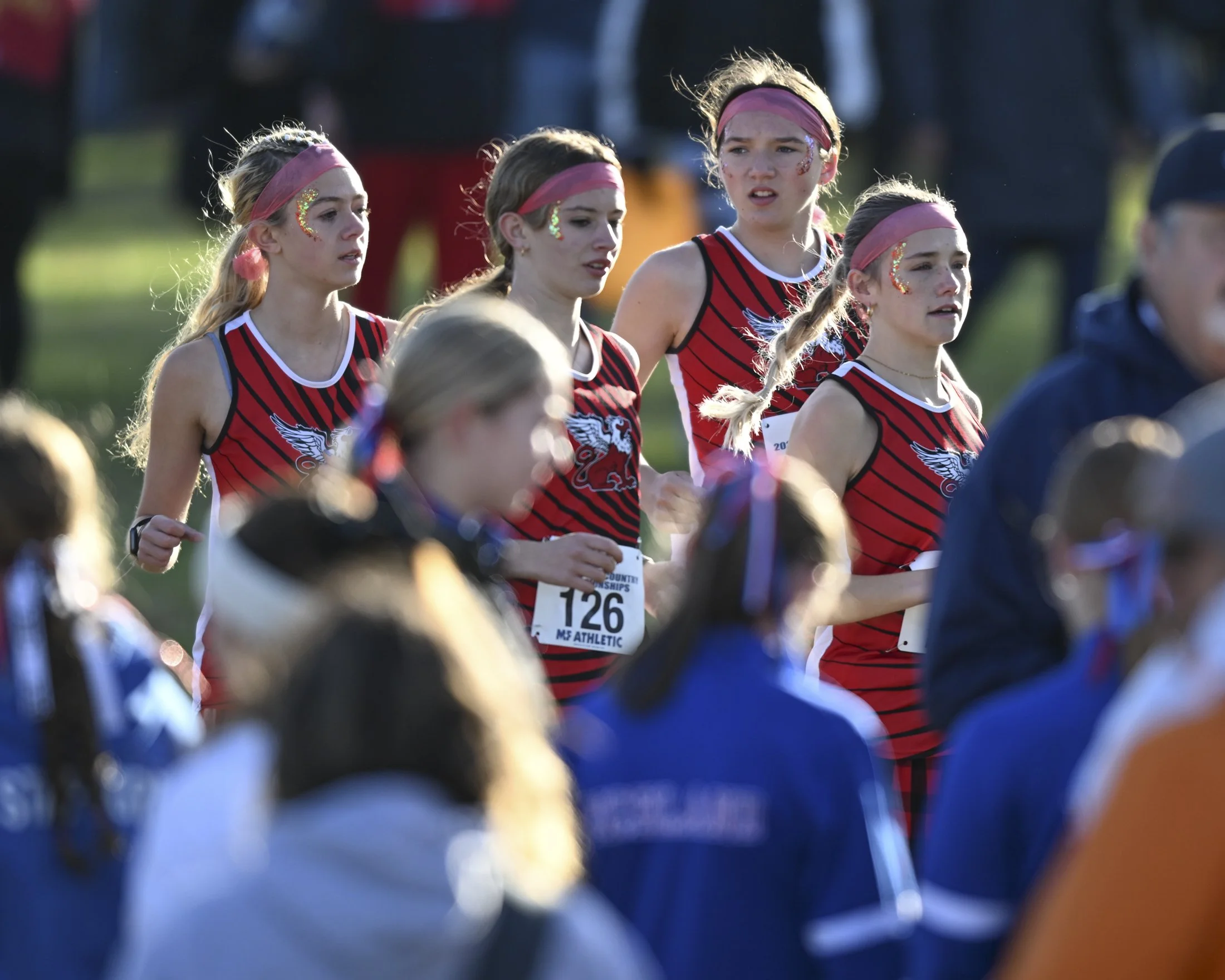 Runners warm up before the 2025 PIAA Cross Country Championship. 1,611 athletes competed across 6 races held on Saturday, November 1st, 2025.