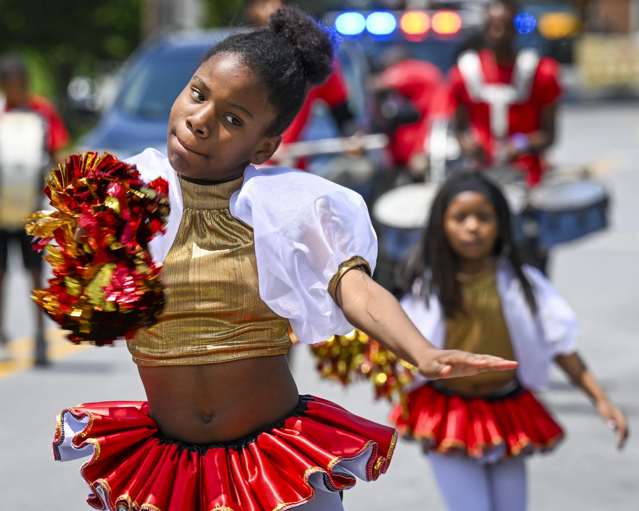 Dancers in the TNBCW Marching Unit and The Trendsetterz Drum Line perform in the Central Pennsylvania African American Cultural Parade in Lancaster, PA on May 31, 2025.