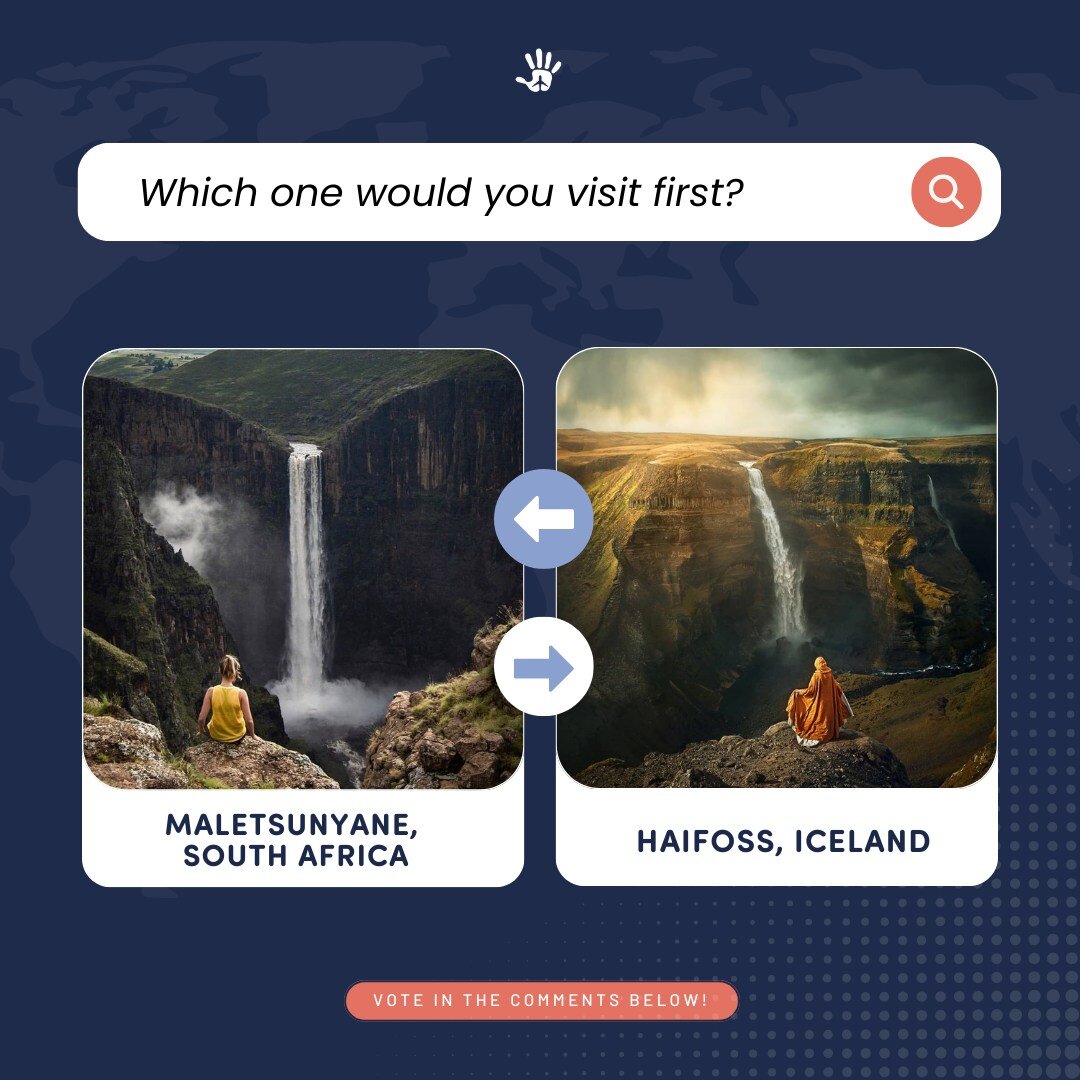 FALLS ARE CALLING, A DILEMMA UNFOLDS! 💦🤔

Which waterfall would you explore first - the captivating Maletsunyane in South Africa or the awe-inspiring Haifoss in Iceland? Let us know your waterfall wanderlust in the comments! ✈️ 💙

Follow @travelfu