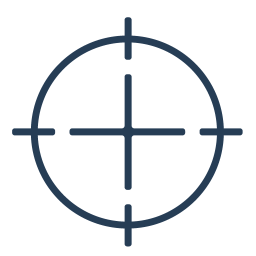 A dark blue crosshair target symbol with a circular outline and four internal lines.