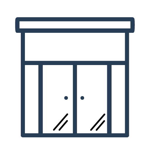 Outline of a large window with sliding glass doors and screens.