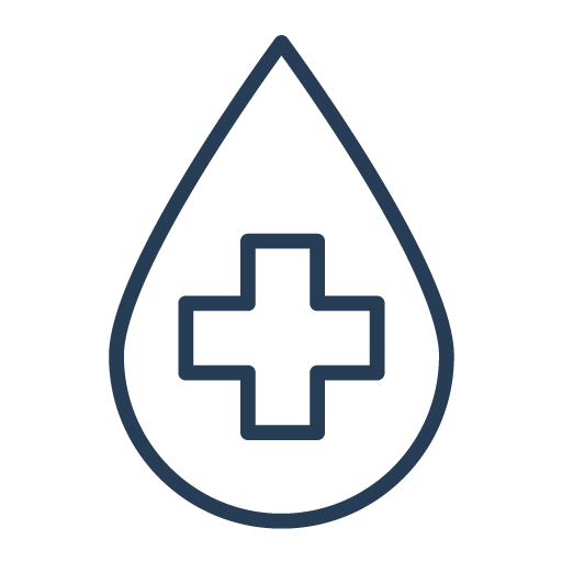 Line drawing of a medical drop with a cross inside.