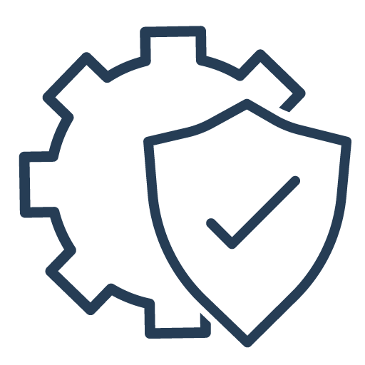 Gear with shield and checkmark symbol representing security or protection