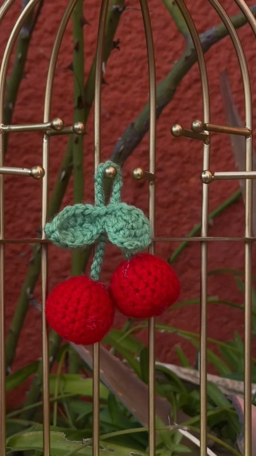 Crocheted Cherry Keychain