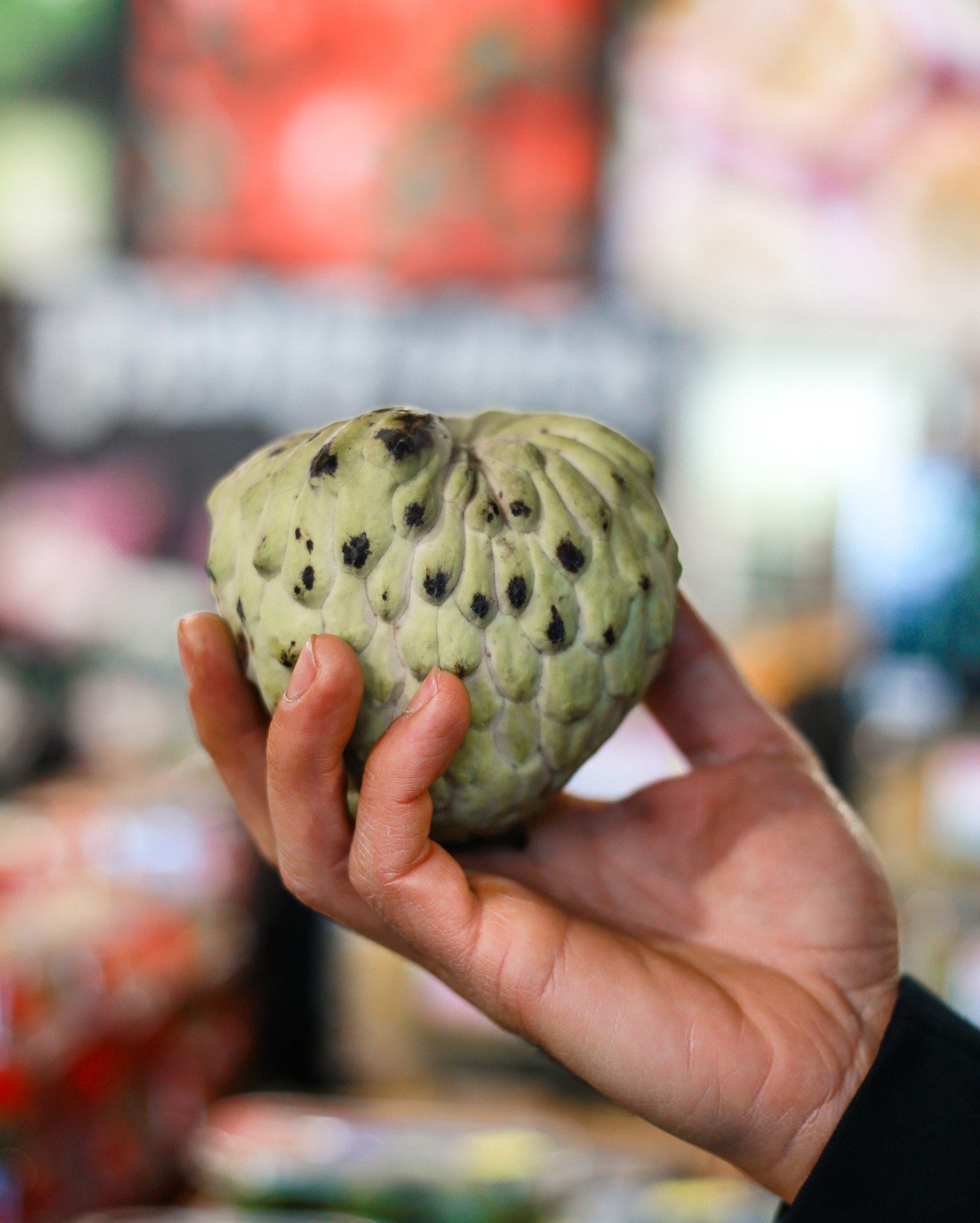 Have you ever tried a custard apple? 🤔 

Think of it as a love child of banana and pineapple, with a hint of vanilla. It's filling, deliciously creamy and currently in season at the Markets!