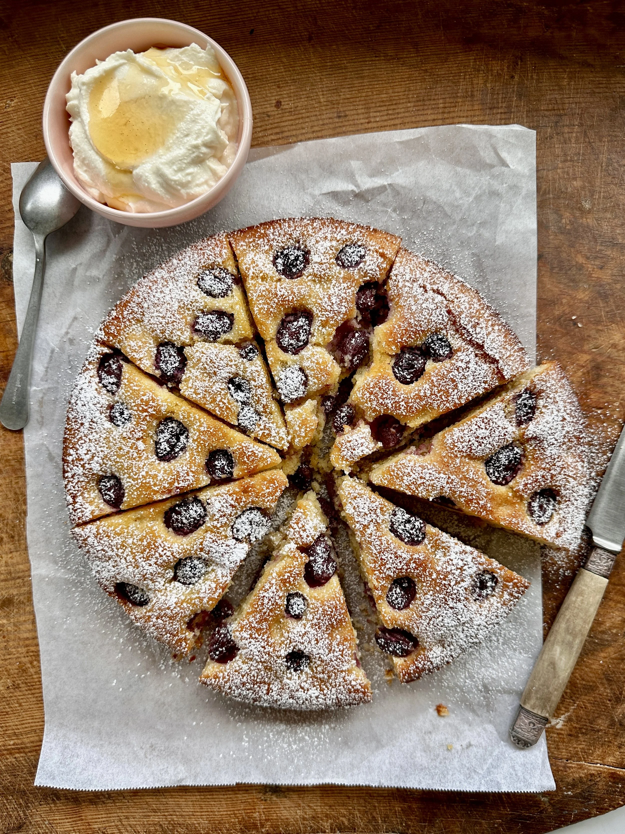 ROASTED GRAPE AND OLIVE OIL CAKE WITH HONEYED RICOTTA CREAM