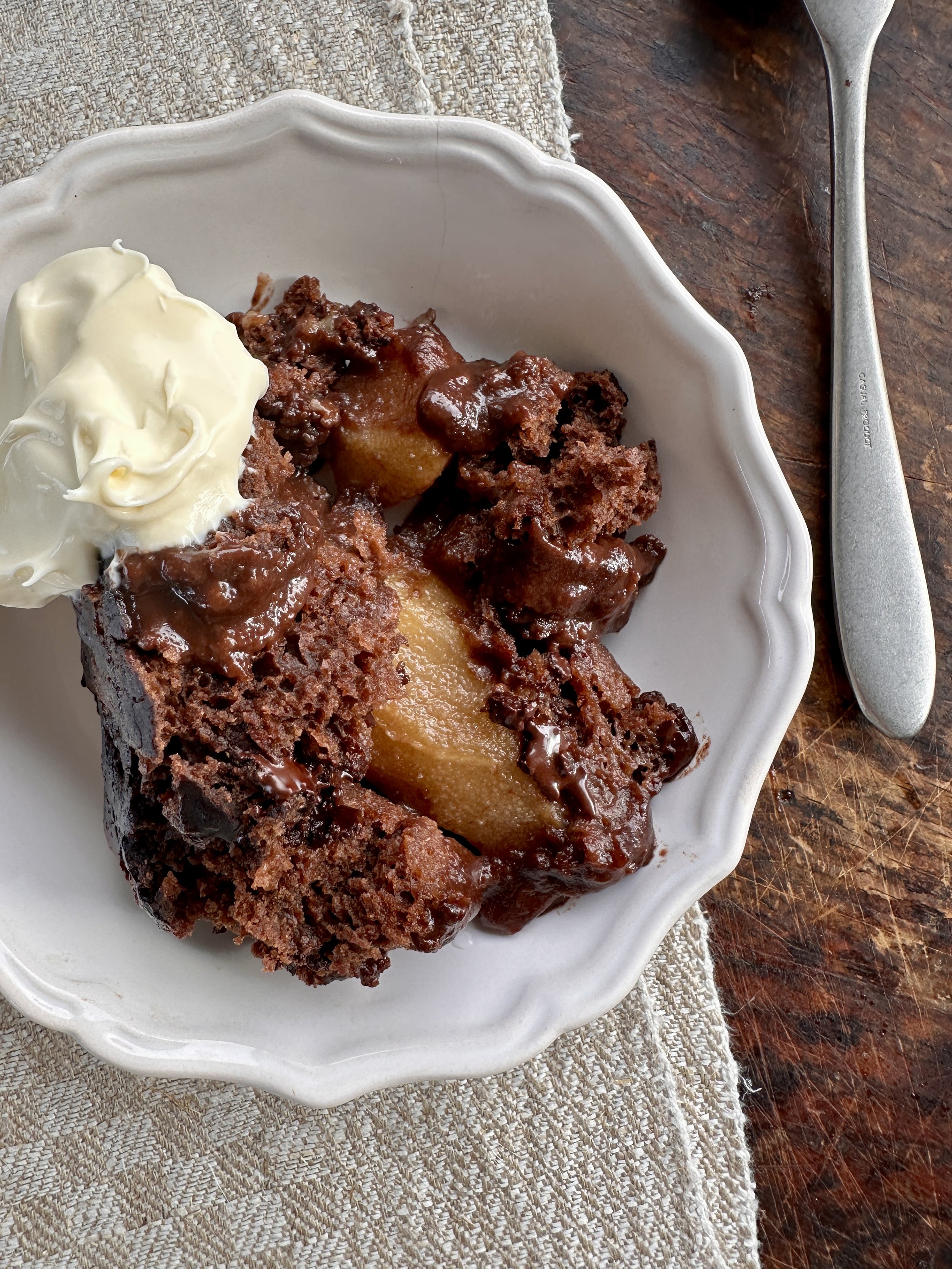 DOUBLE CHOCOLATE &amp; PEAR PUDDING