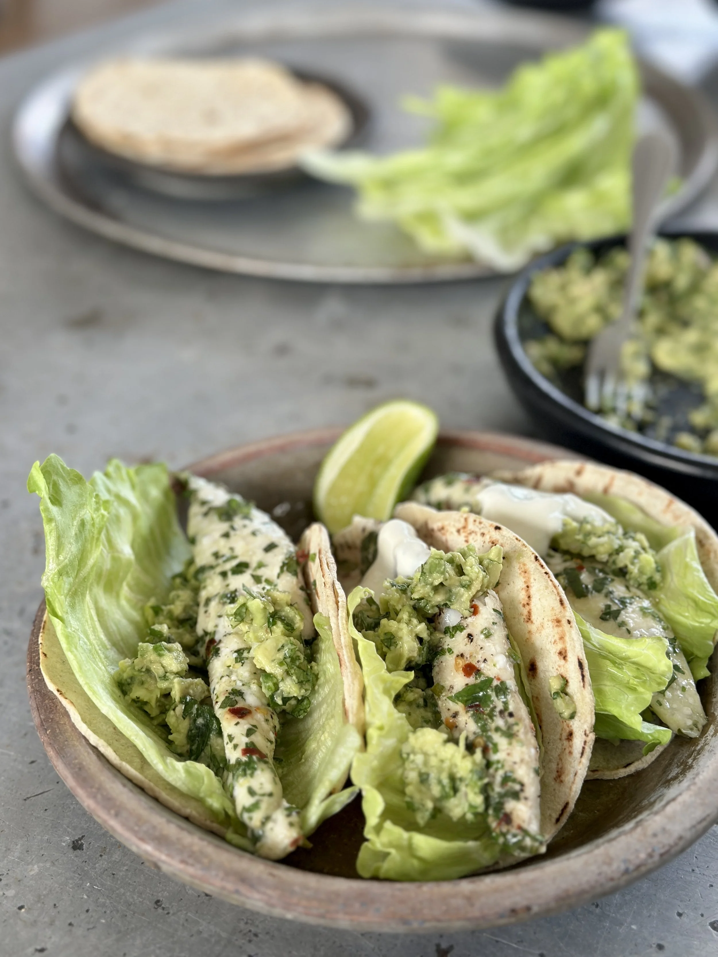 FISH TACOS WITH AVOCADO SALSA