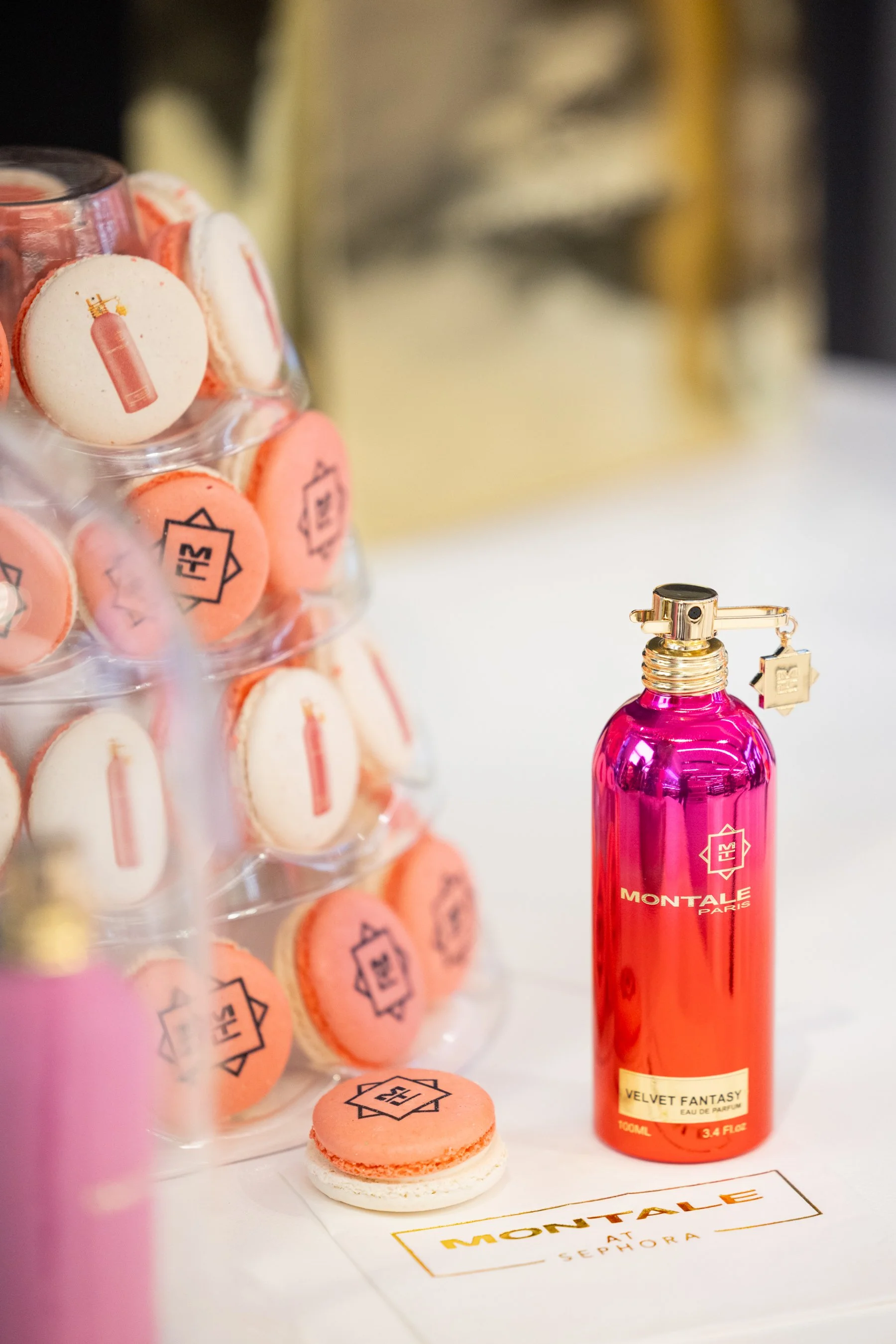 Montale Paris perfume bottles and branded treats at a retail pop-up